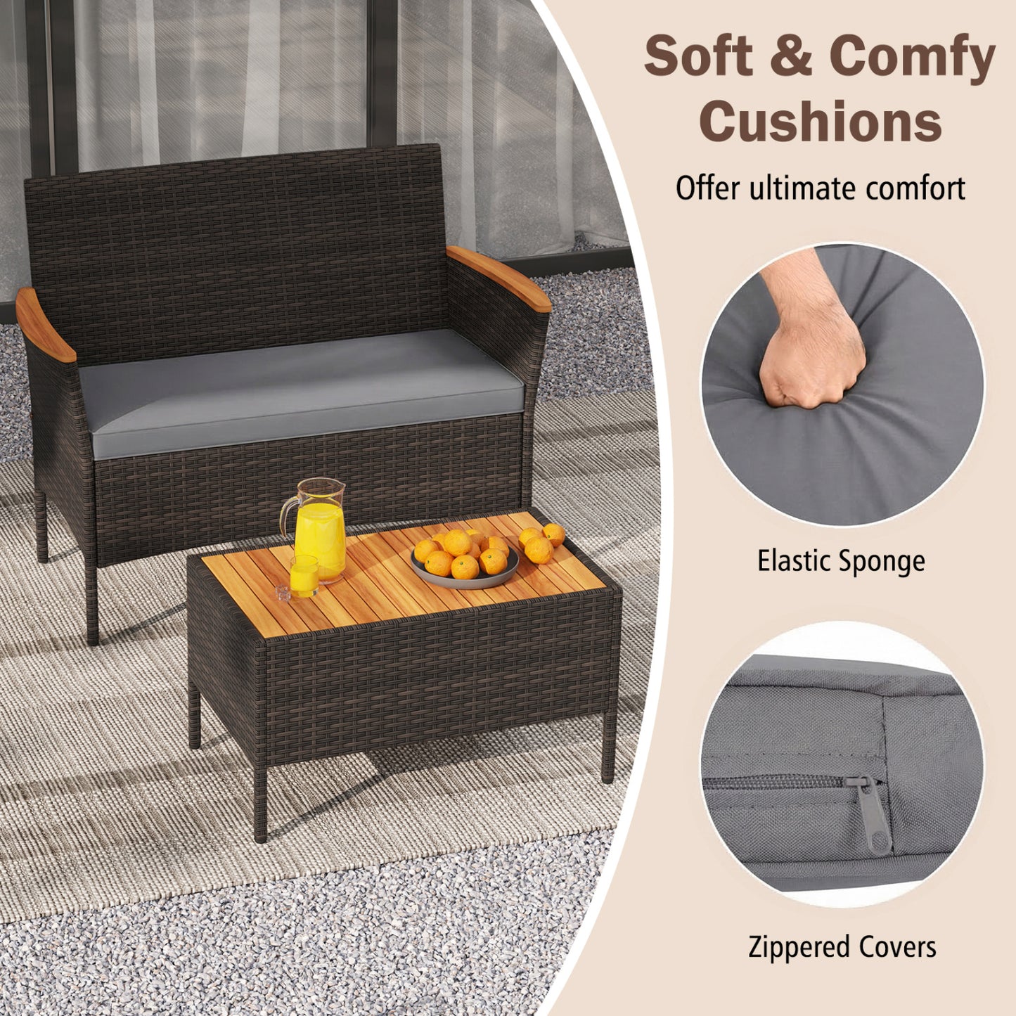 8-Piece Patio Wicker Conversation Set with Cushions