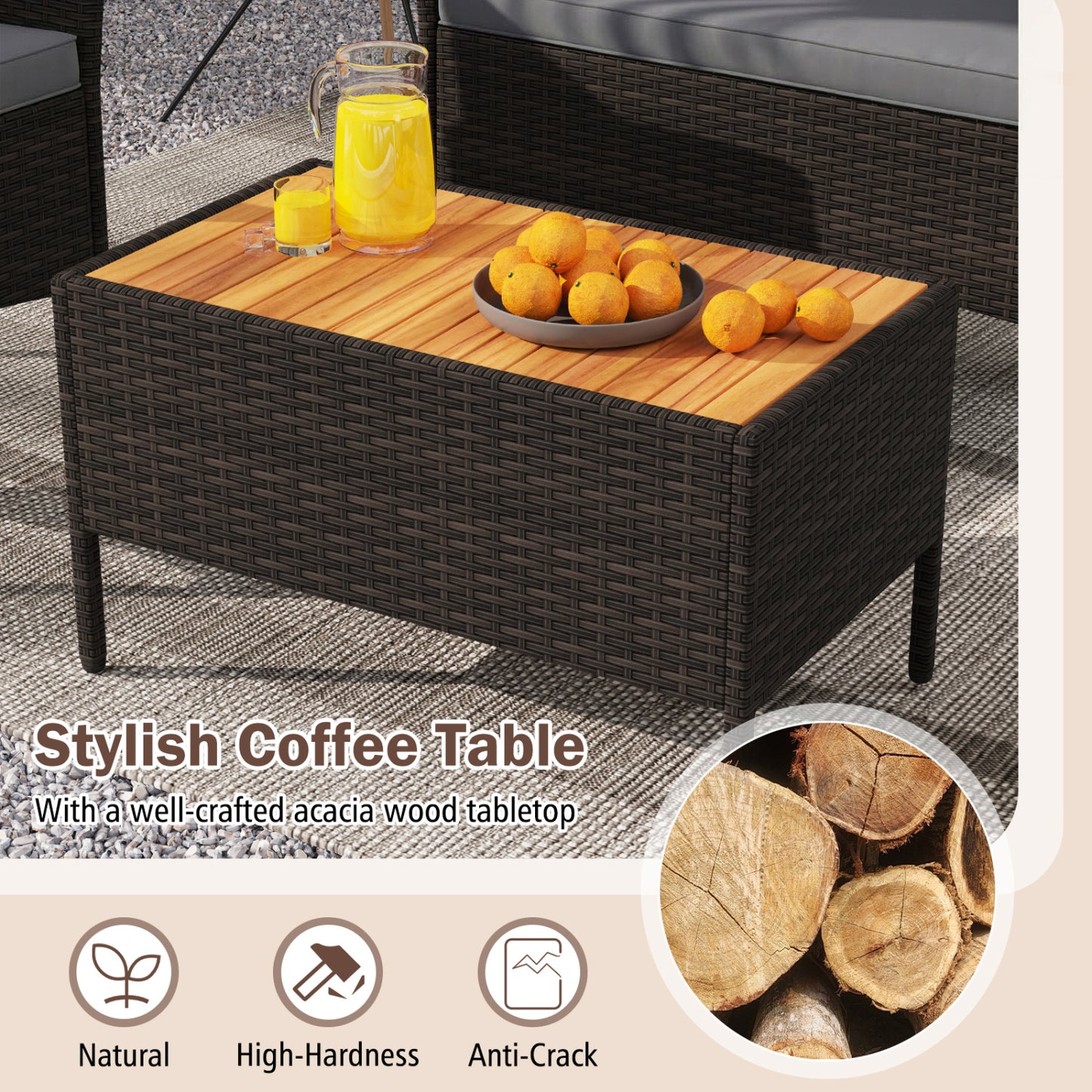8-Piece Patio Wicker Conversation Set with Cushions