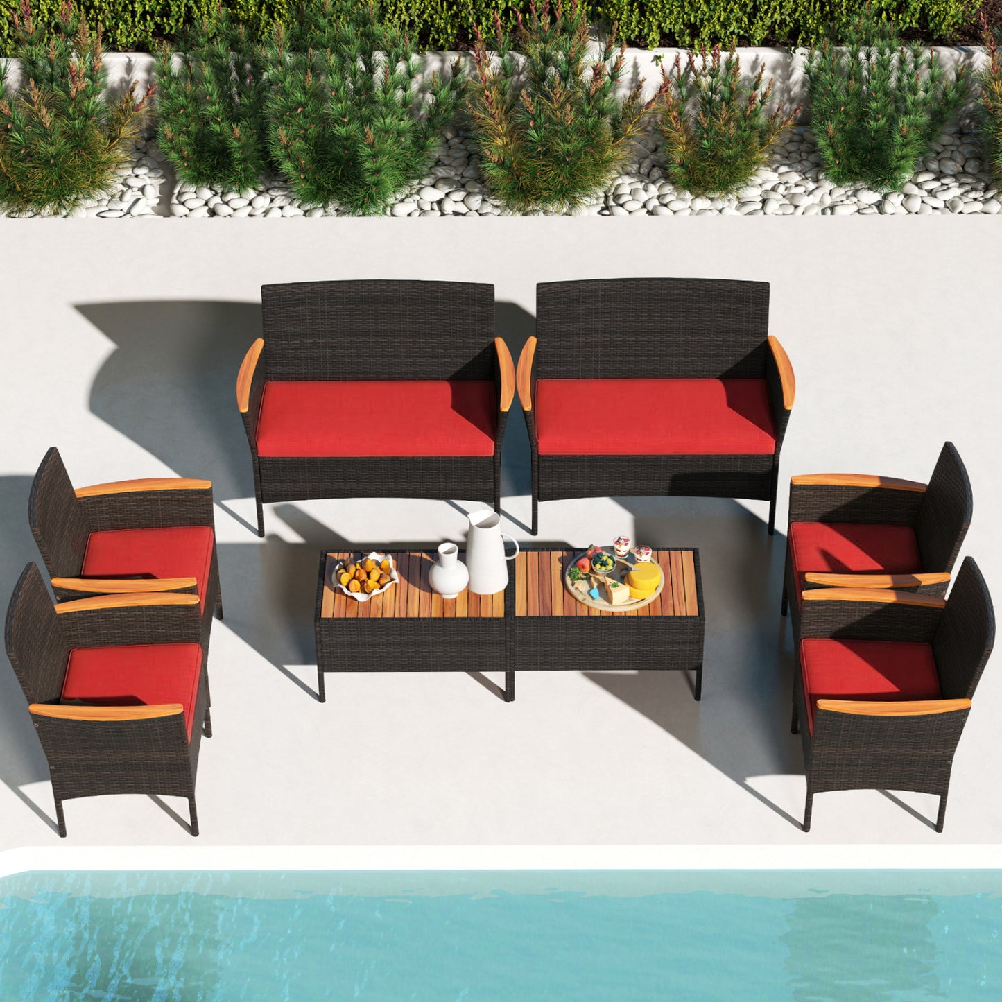 8-Piece Patio Wicker Conversation Set with Cushions