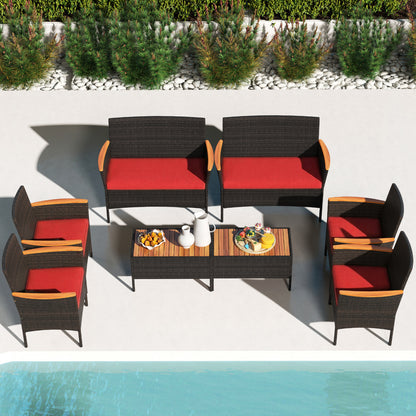 8-Piece Patio Wicker Conversation Set with Cushions