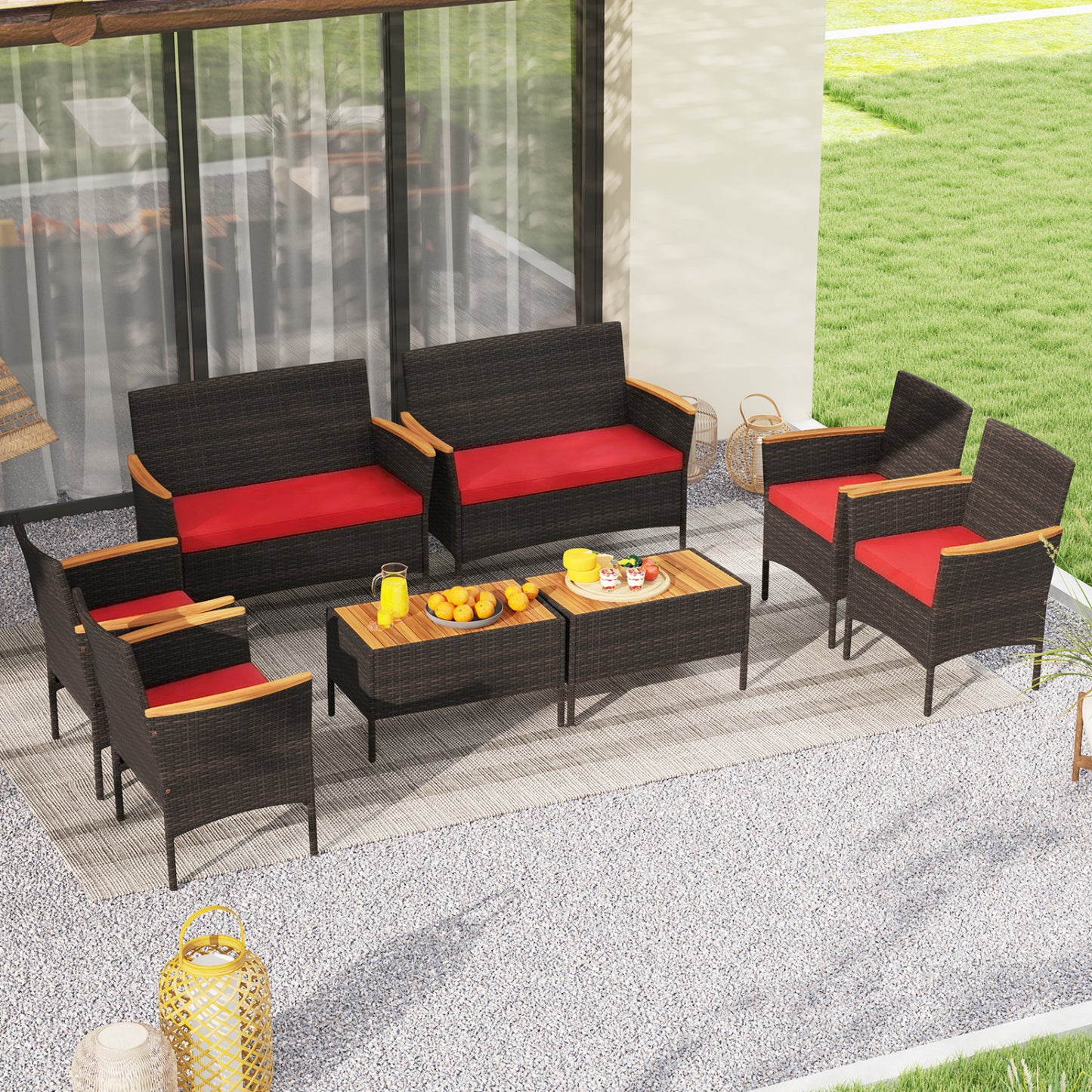 8-Piece Patio Wicker Conversation Set with Cushions