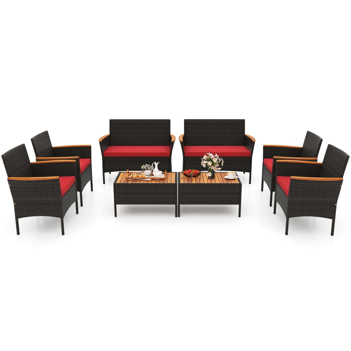 8-Piece Patio Wicker Conversation Set with Cushions