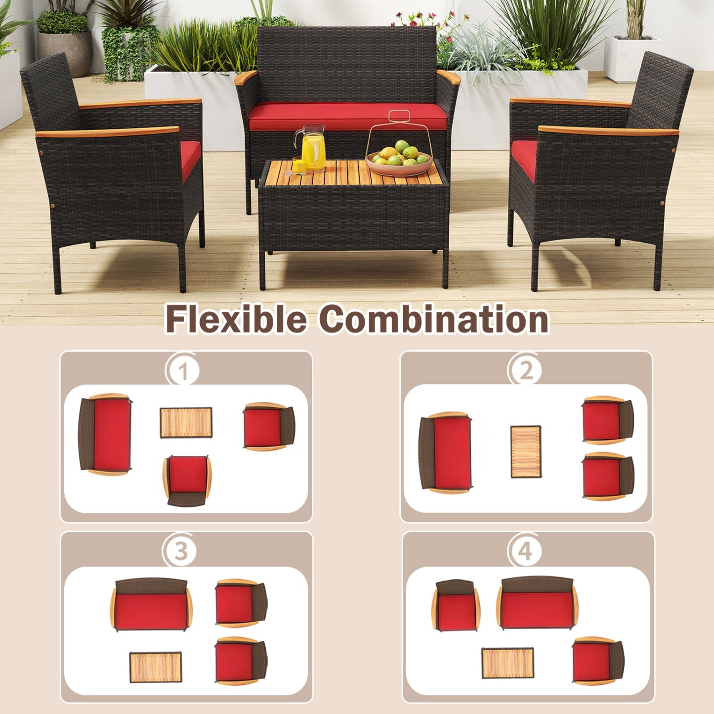 8-Piece Patio Wicker Conversation Set with Cushions