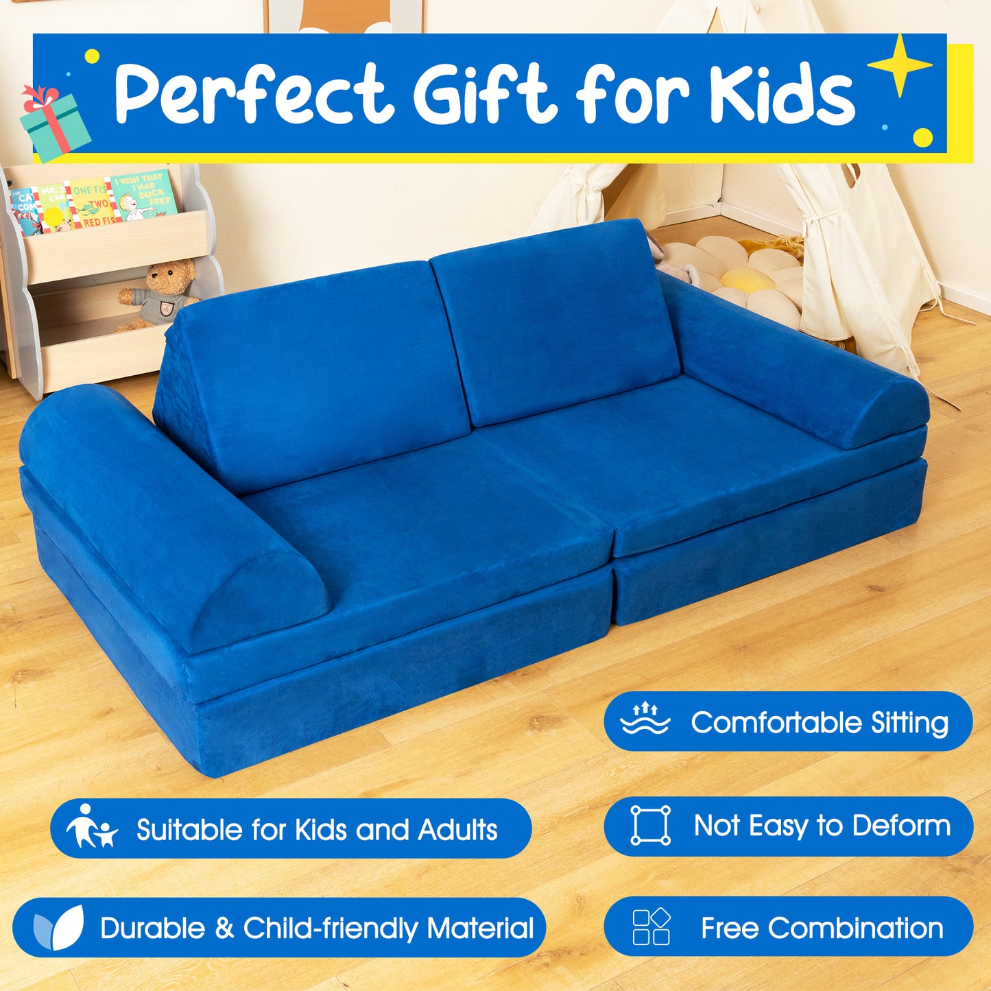 6-Piece Convertible Kids Sofa Playset with Zipper