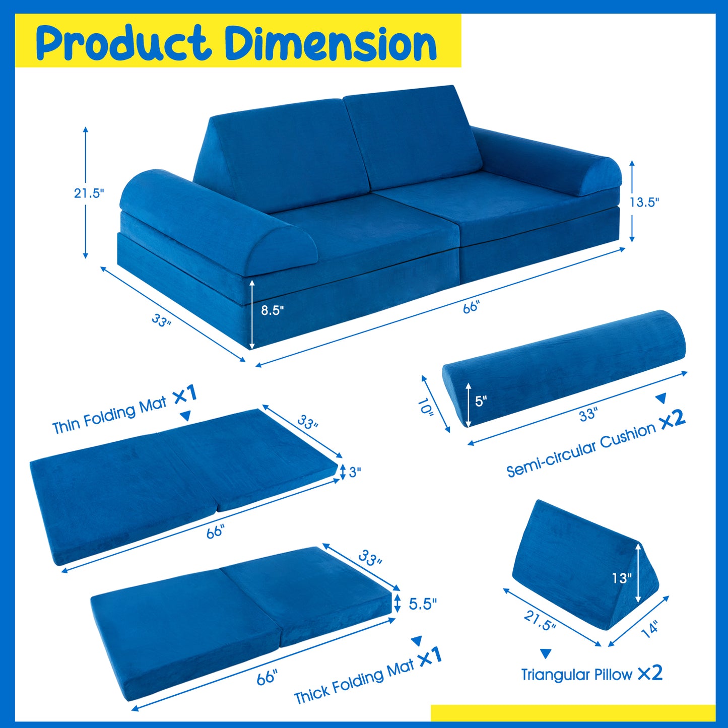 6-Piece Convertible Kids Sofa Playset with Zipper