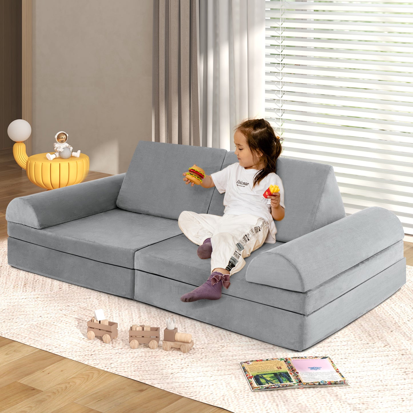 6-Piece Convertible Kids Sofa Playset with Zipper