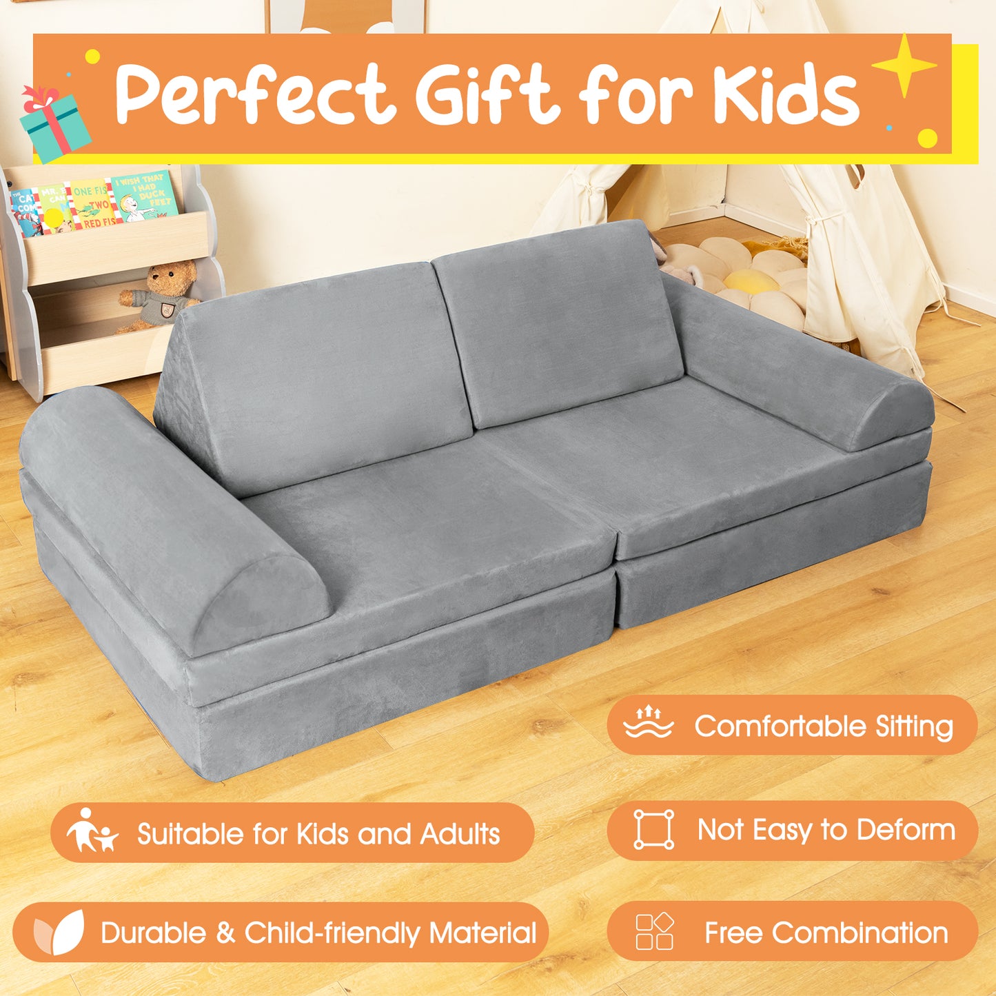 6-Piece Convertible Kids Sofa Playset with Zipper