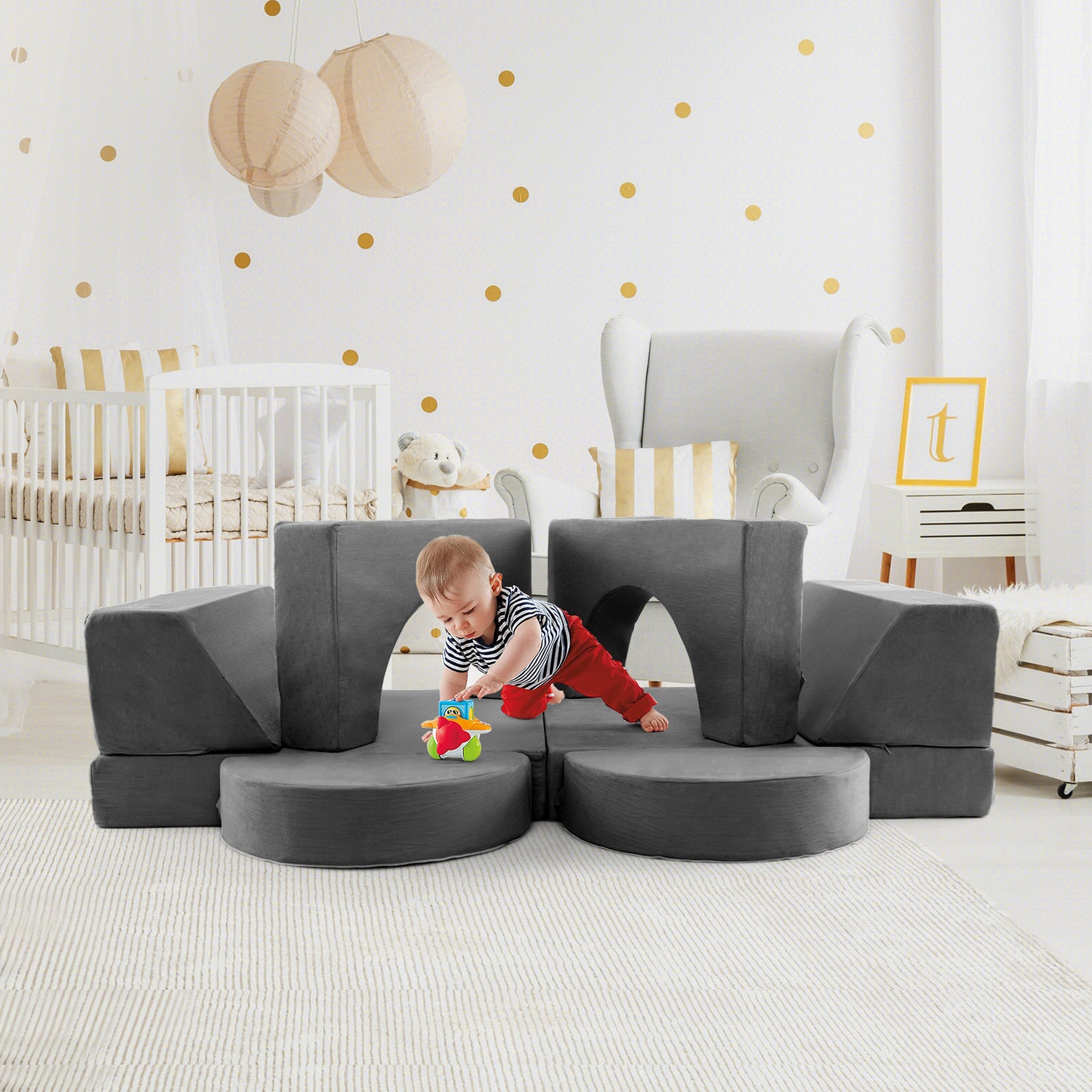 Kids Modular Play Sofa 8-Piece Set with Washable Cover