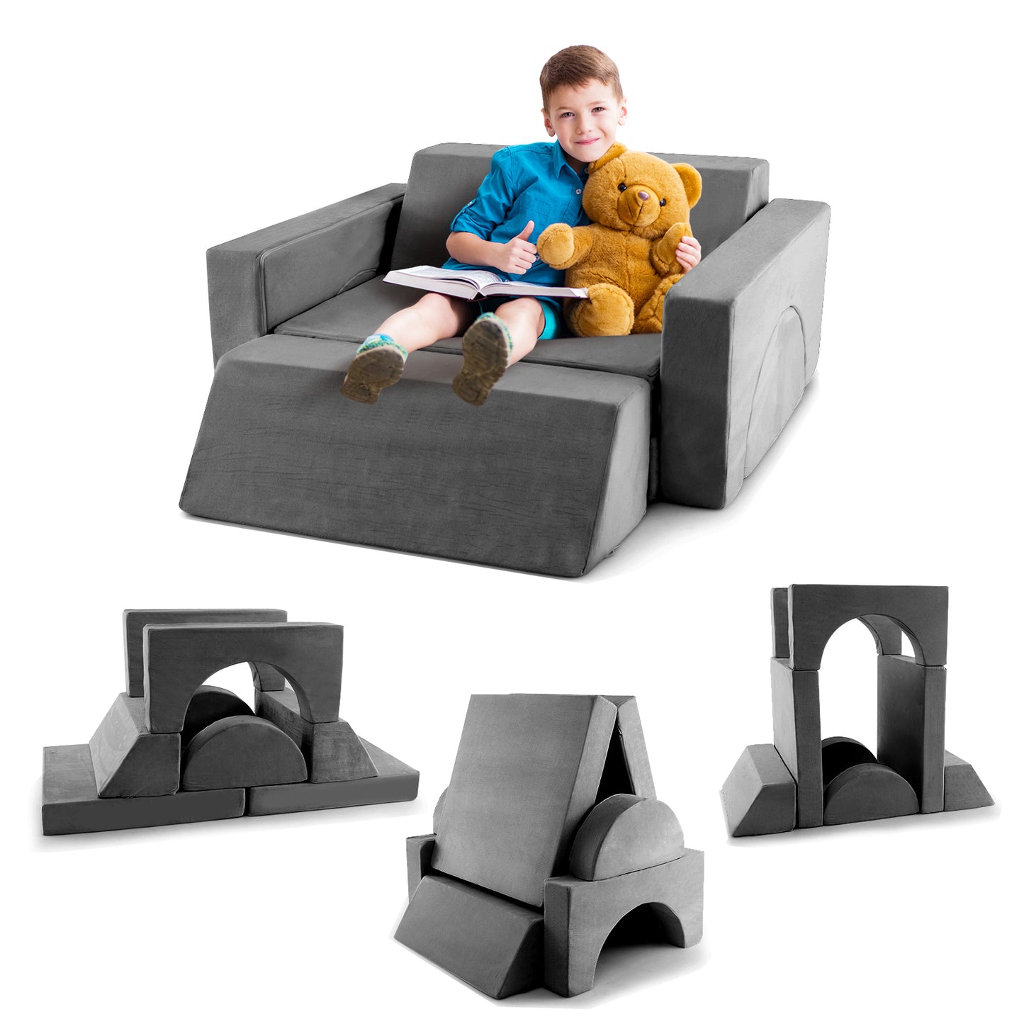 Kids Modular Play Sofa 8-Piece Set with Washable Cover