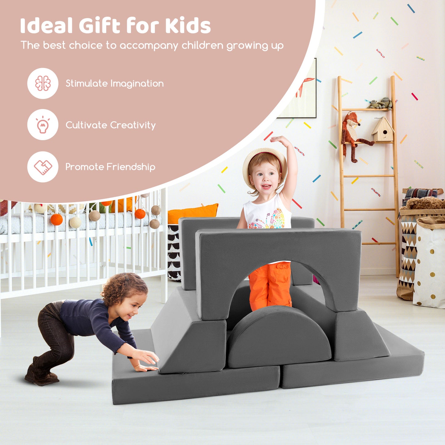 Kids Modular Play Sofa 8-Piece Set with Washable Cover