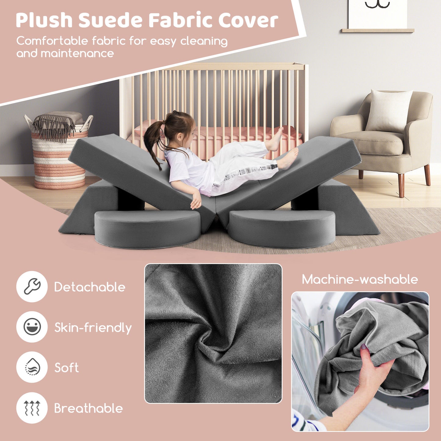 Kids Modular Play Sofa 8-Piece Set with Washable Cover