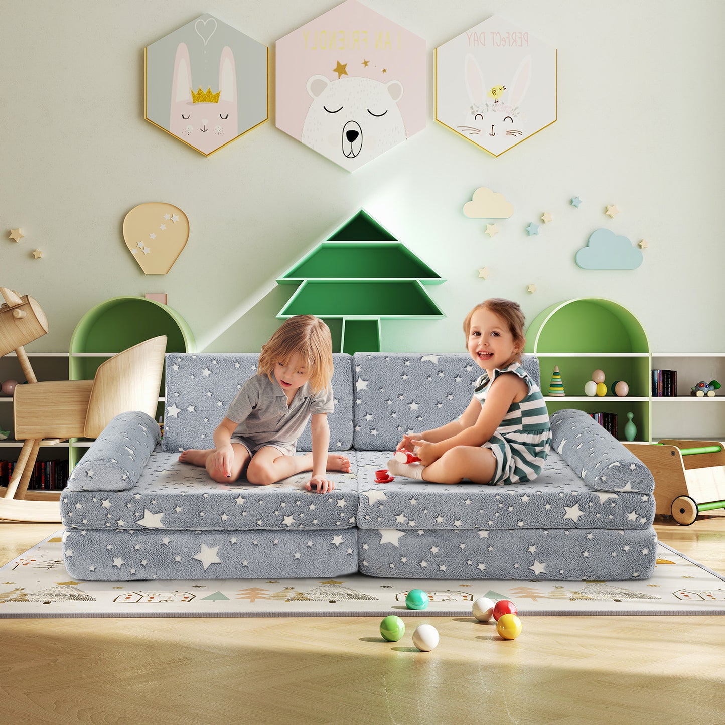 Modular Kids Play Couch 8-Piece Glow-in-the-Dark Sectional