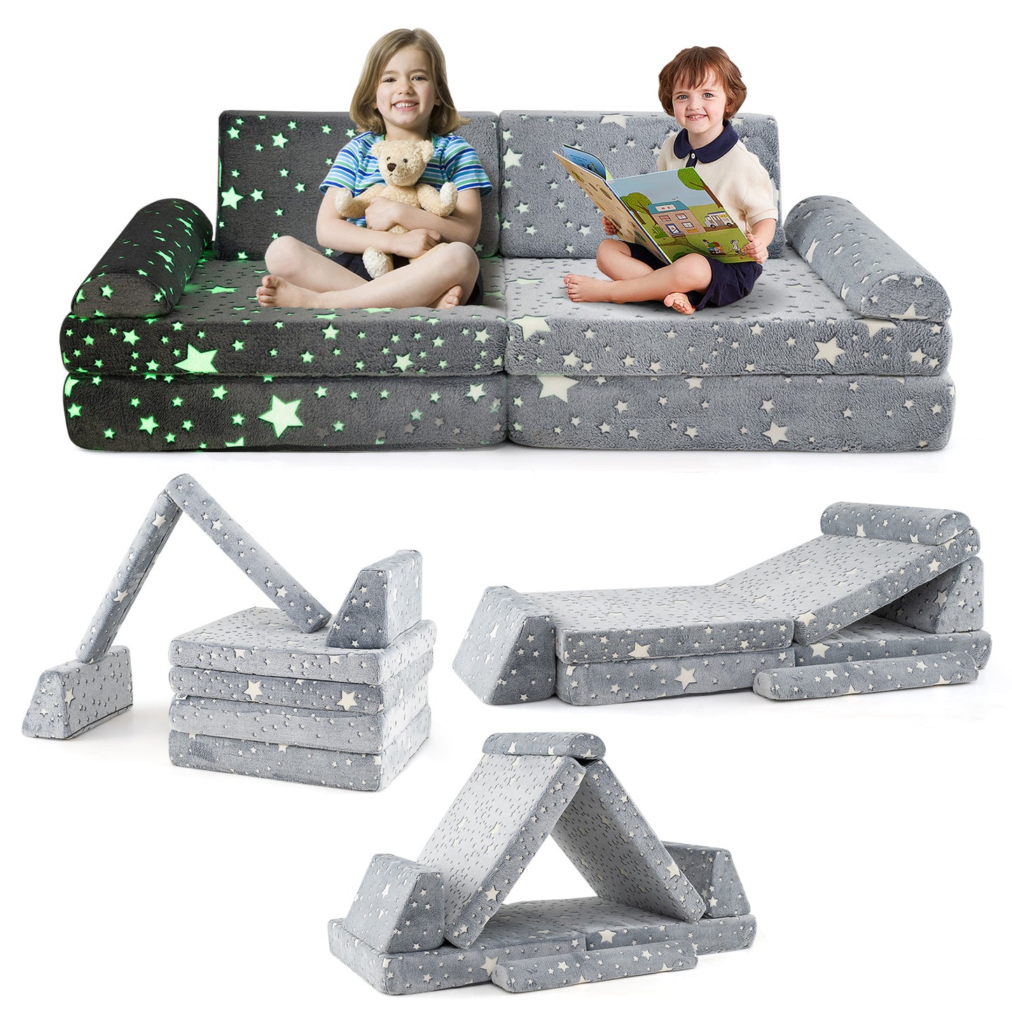 Modular Kids Play Couch 8-Piece Glow-in-the-Dark Sectional