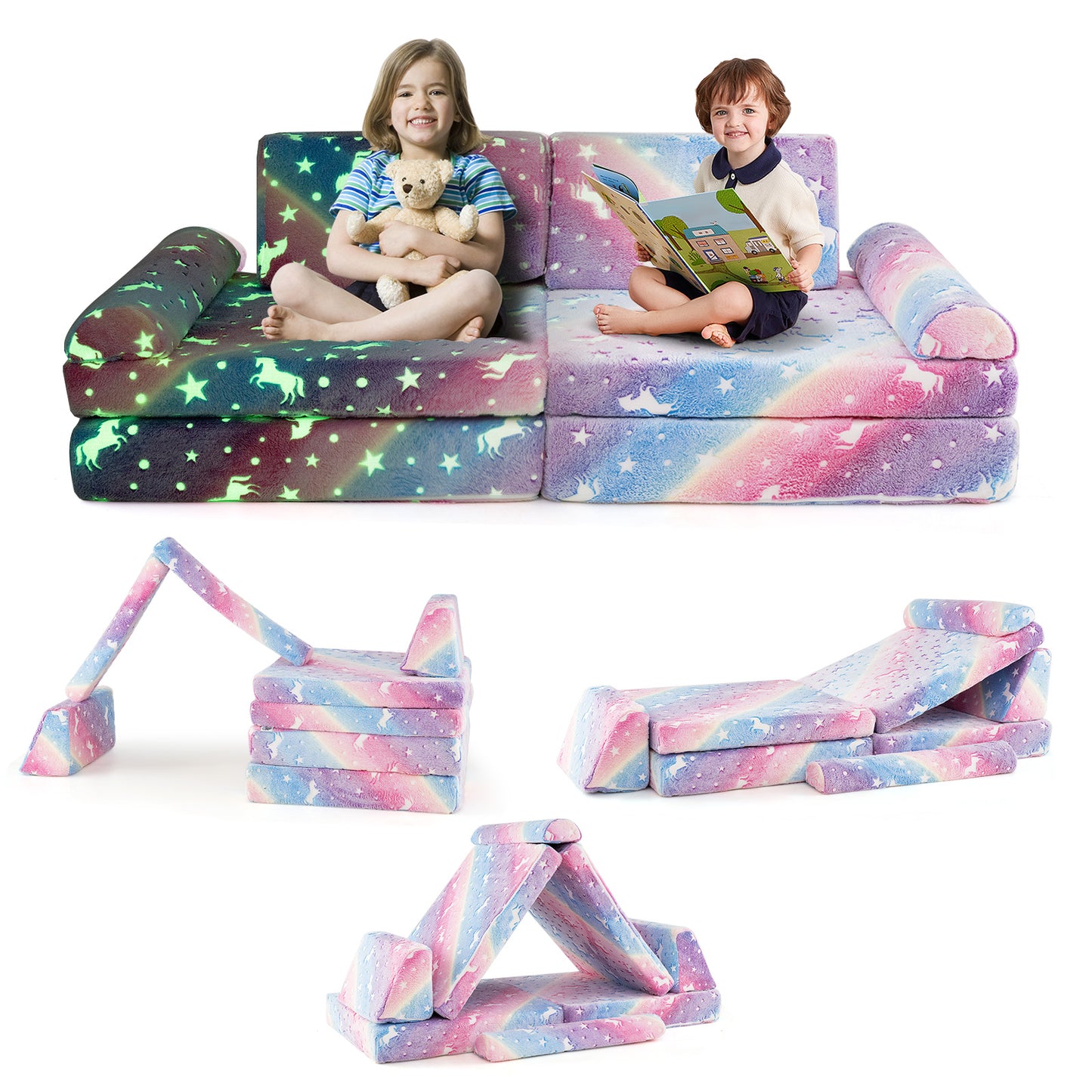 Modular Kids Play Couch 8-Piece Glow-in-the-Dark Sectional