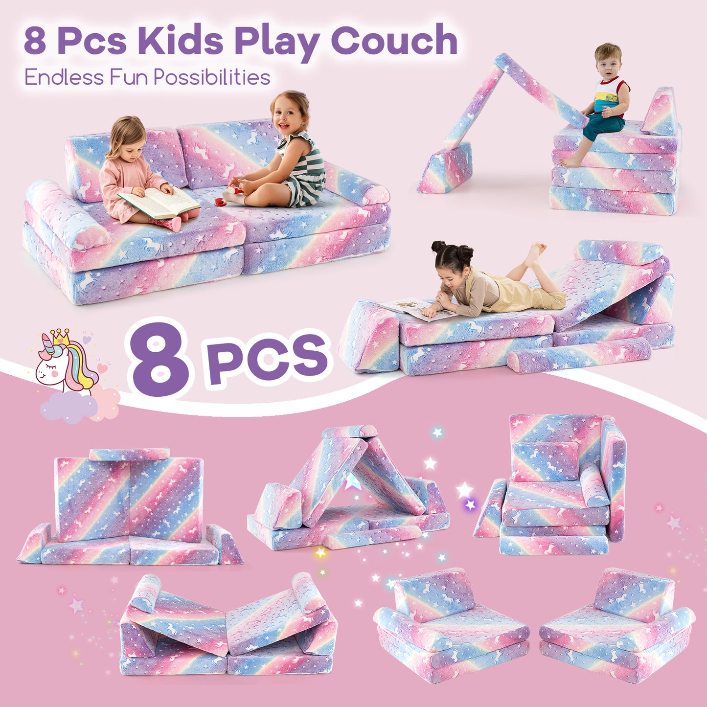 Modular Kids Play Couch 8-Piece Glow-in-the-Dark Sectional