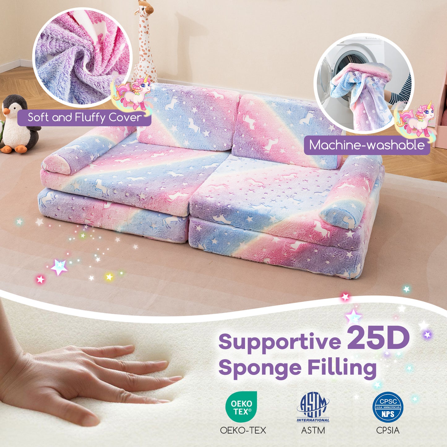 Modular Kids Play Couch 8-Piece Glow-in-the-Dark Sectional