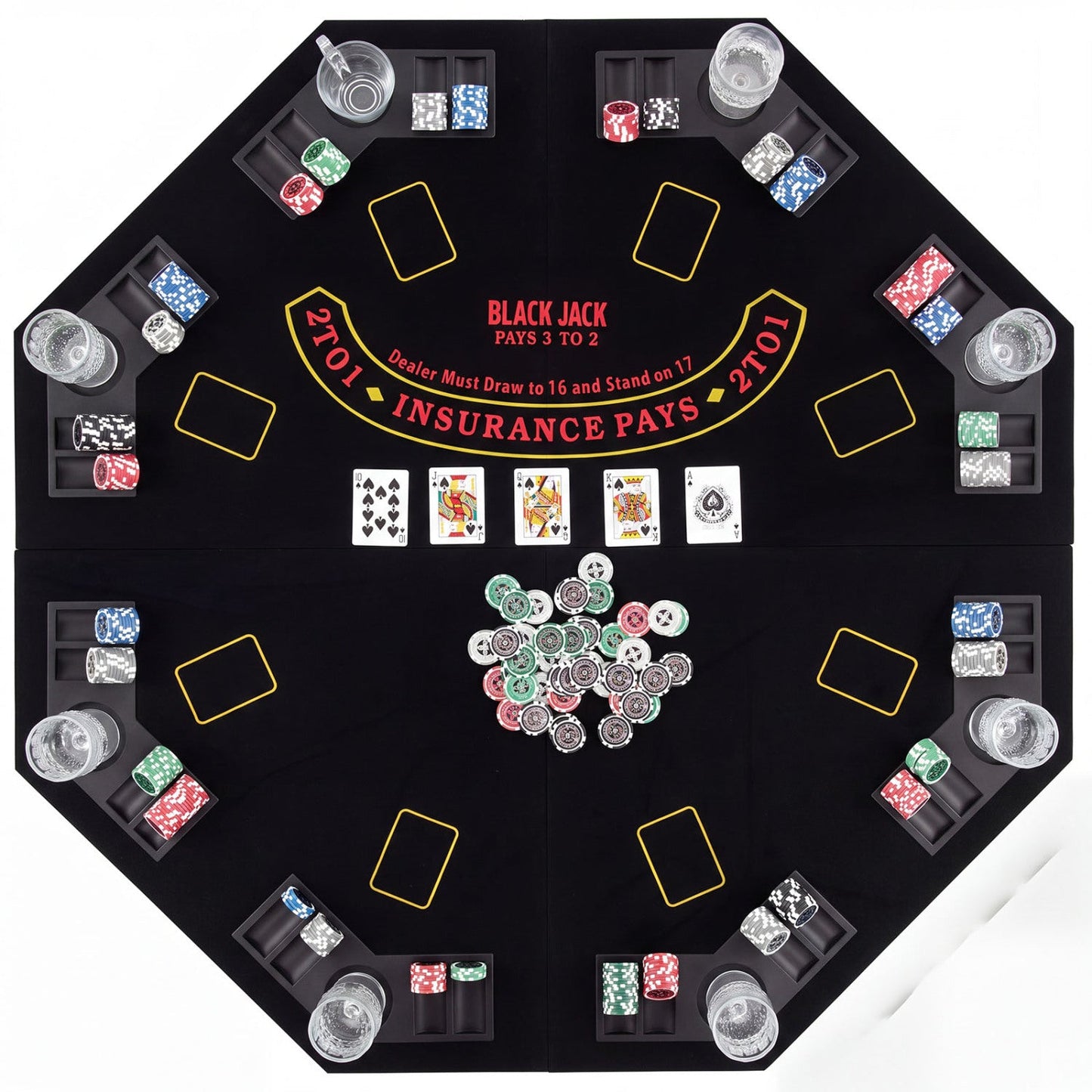 8-Player Foldable Poker Table Top with Cup Holders