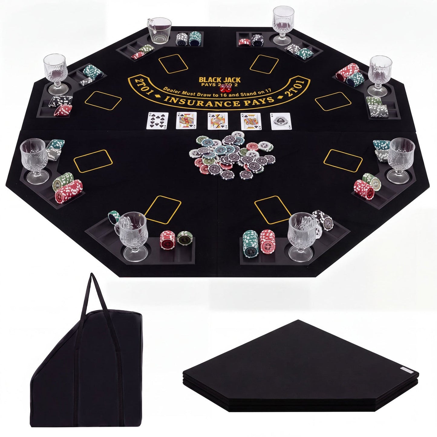 8-Player Foldable Poker Table Top with Cup Holders