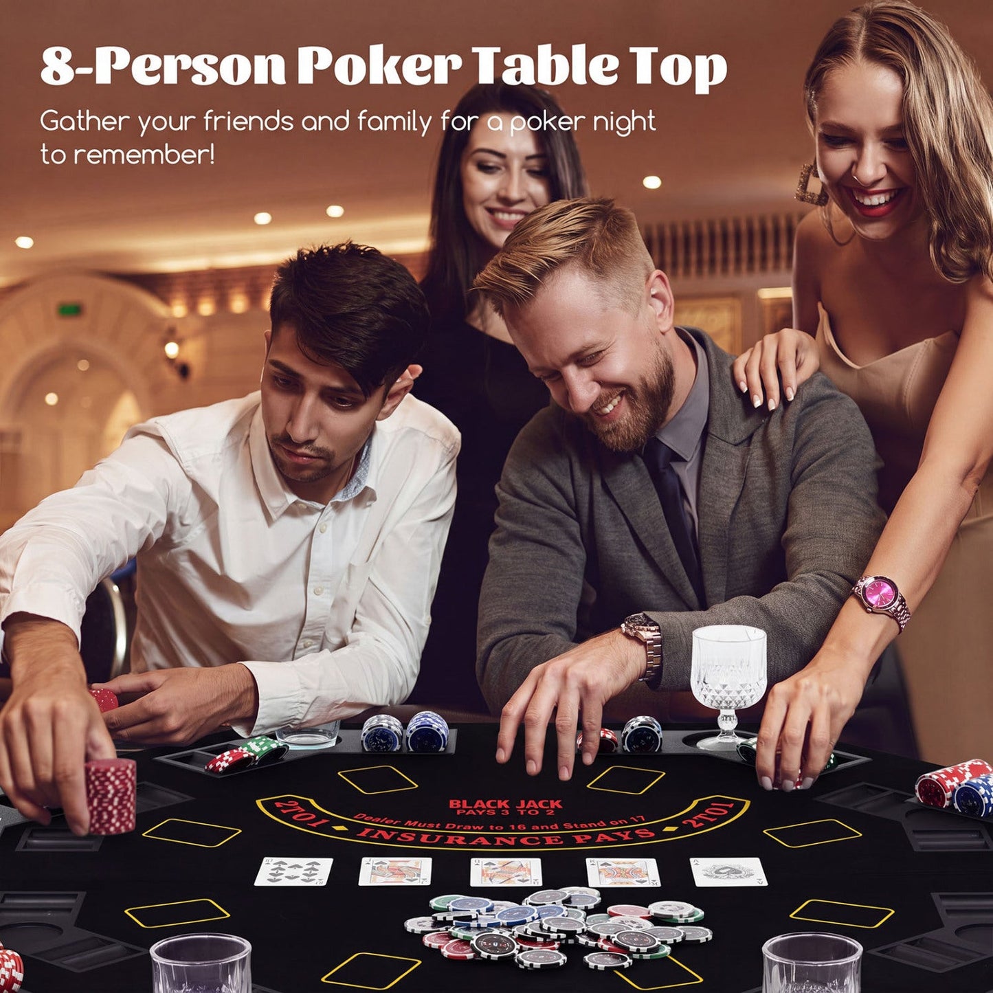 8-Player Foldable Poker Table Top with Cup Holders