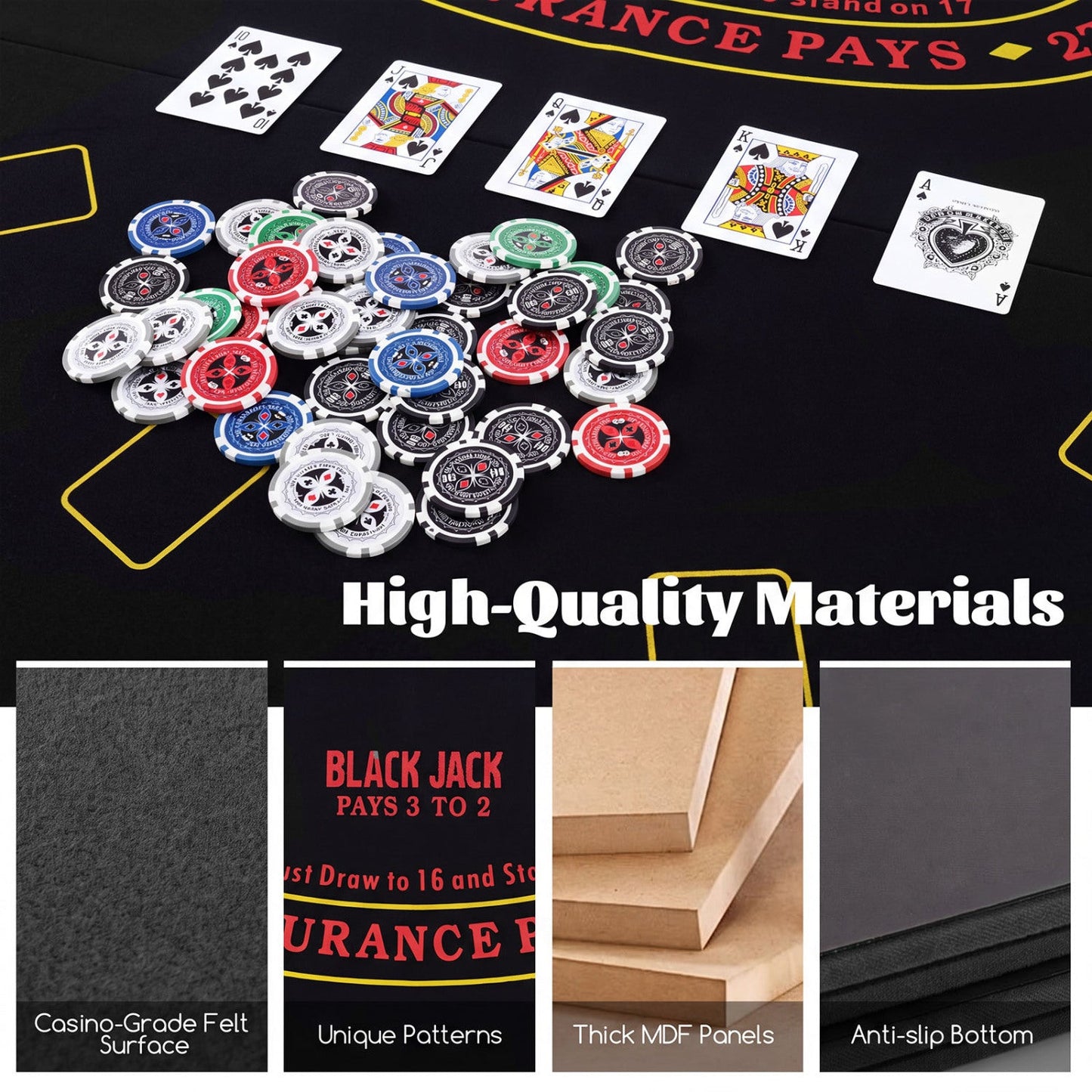 8-Player Foldable Poker Table Top with Cup Holders