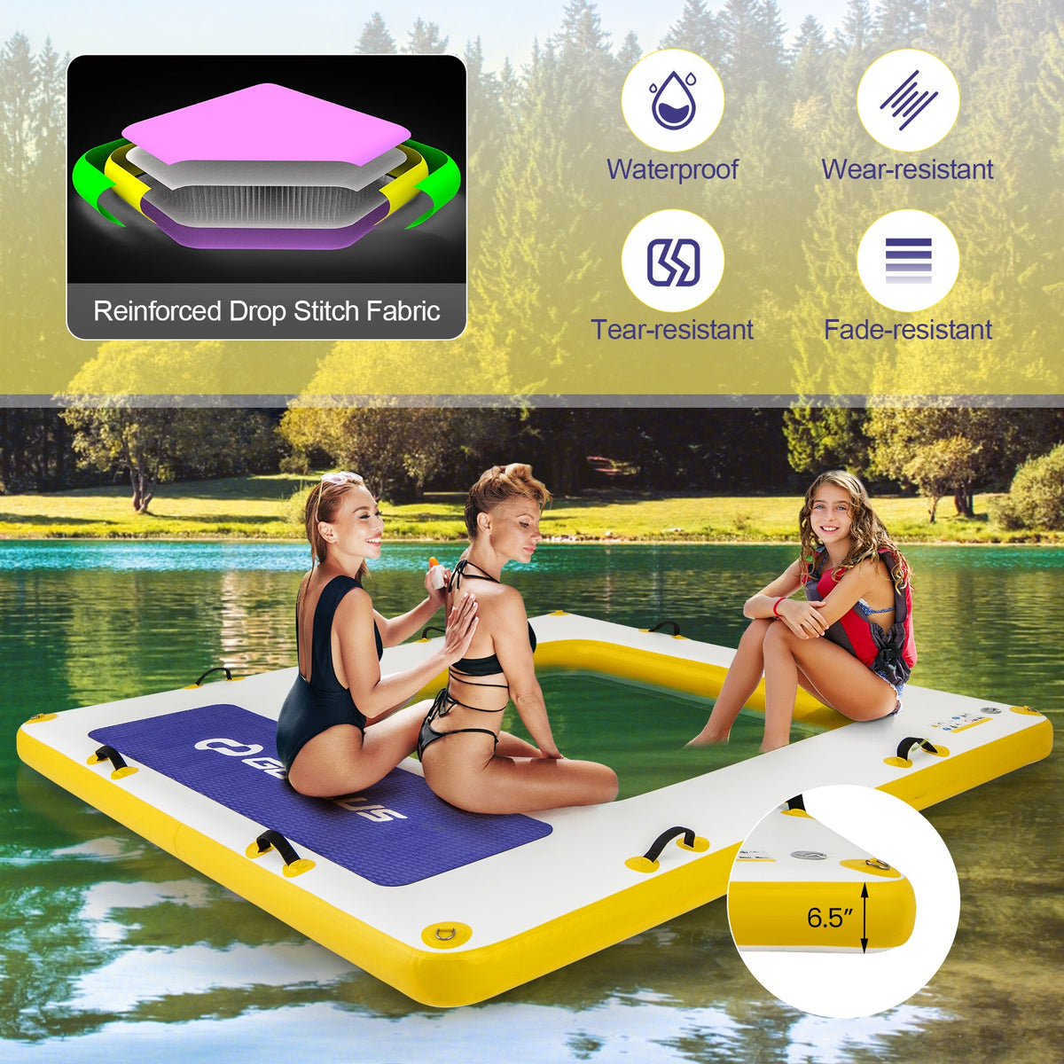 8 ft x 8 ft Inflatable Dock Platform with Mesh Swim Lounge