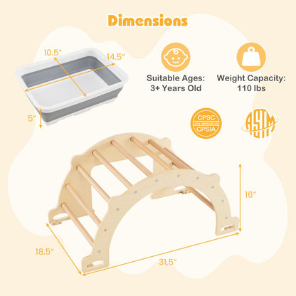8 in 1 Climbing Arch Sensory Table with Collapsible Storage Bin for Kids-Natural