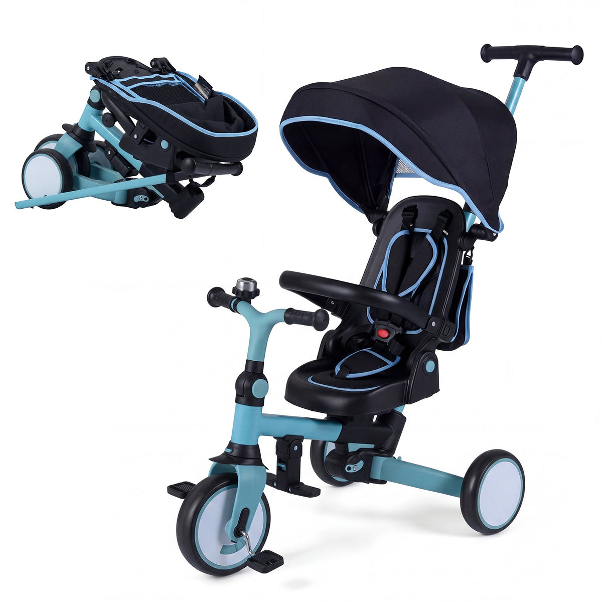 8-in-1 Folding Kids Tricycle with Removable Canopy and Push Handle