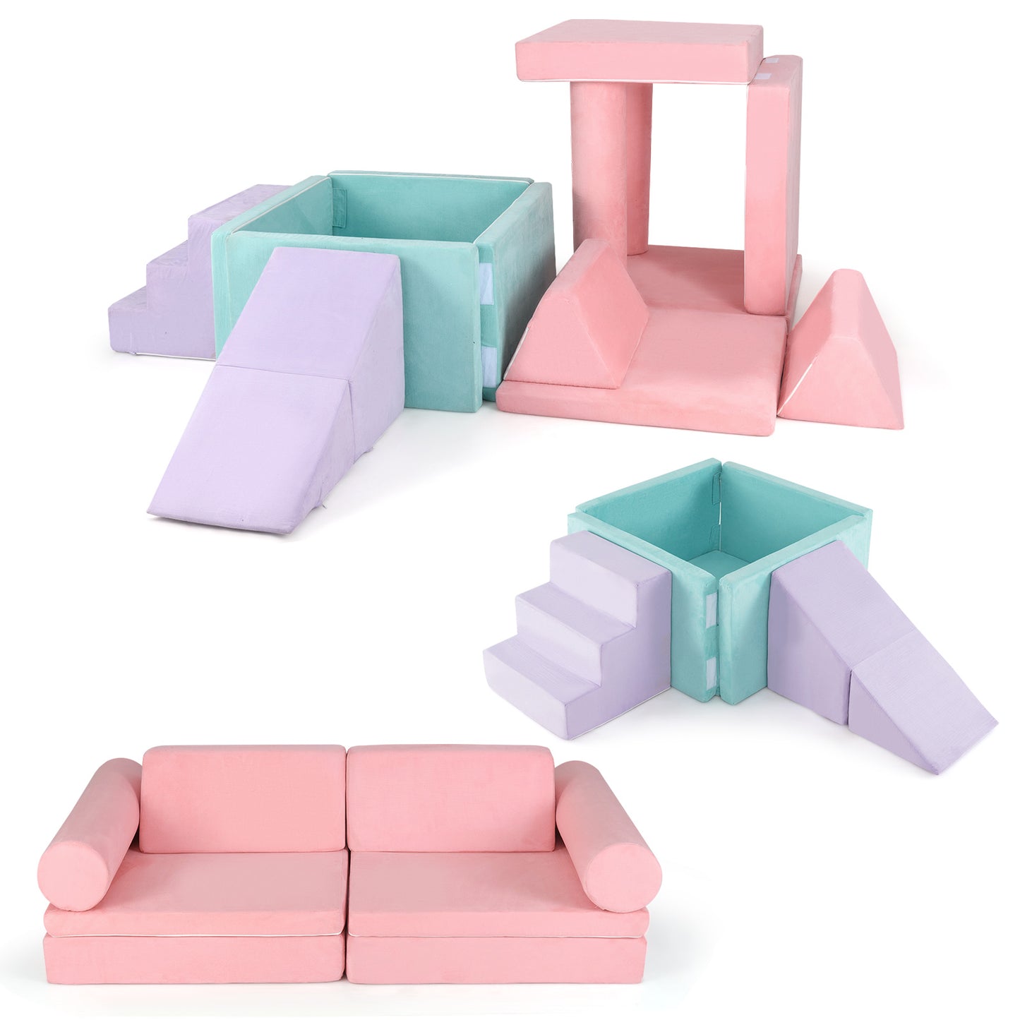 Kids Play Couch 8-Piece Modular Foam Building Set Pink