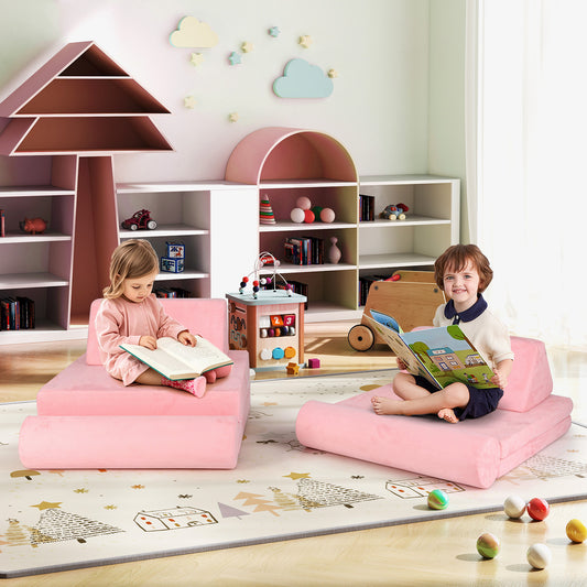 Kids Play Couch 8-Piece Modular Foam Building Set Pink