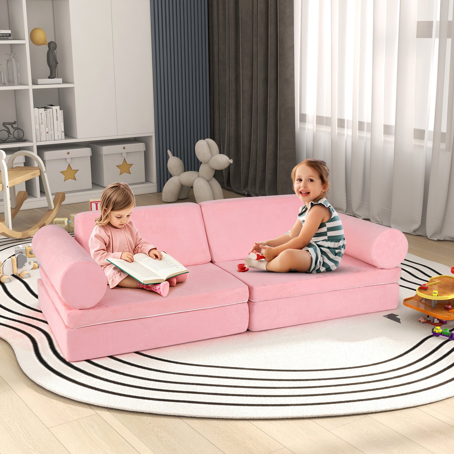 Kids Play Couch 8-Piece Modular Foam Building Set Pink