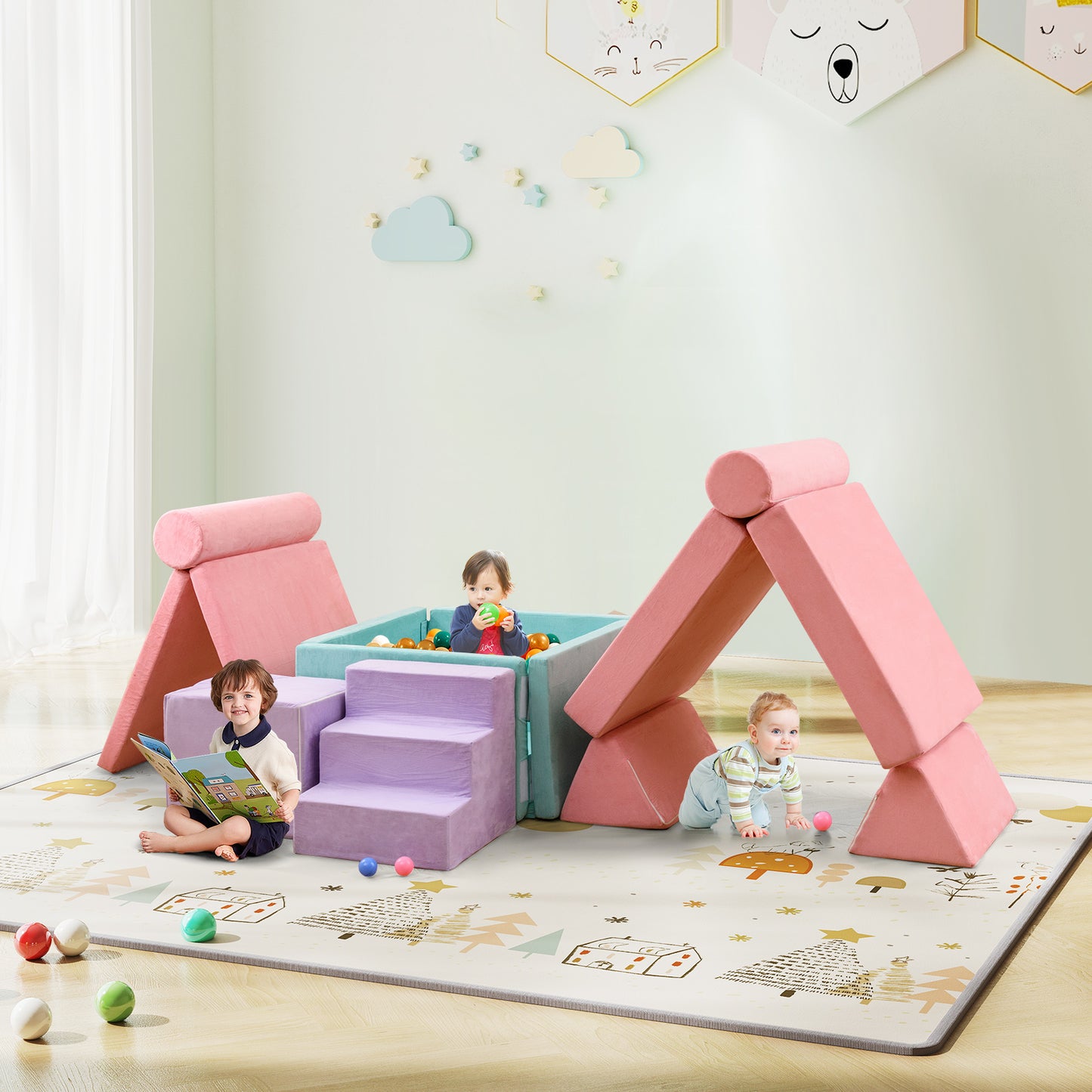 Kids Play Couch 8-Piece Modular Foam Building Set Pink