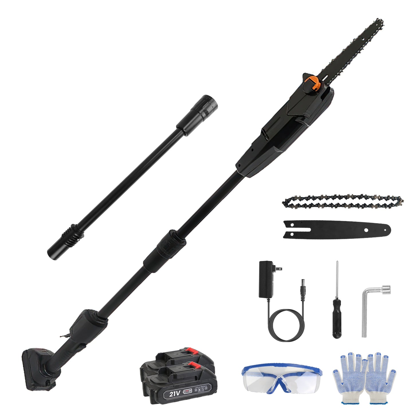 Cordless Pole Saw 6in Extendable 7.4ft with 2 Batteries