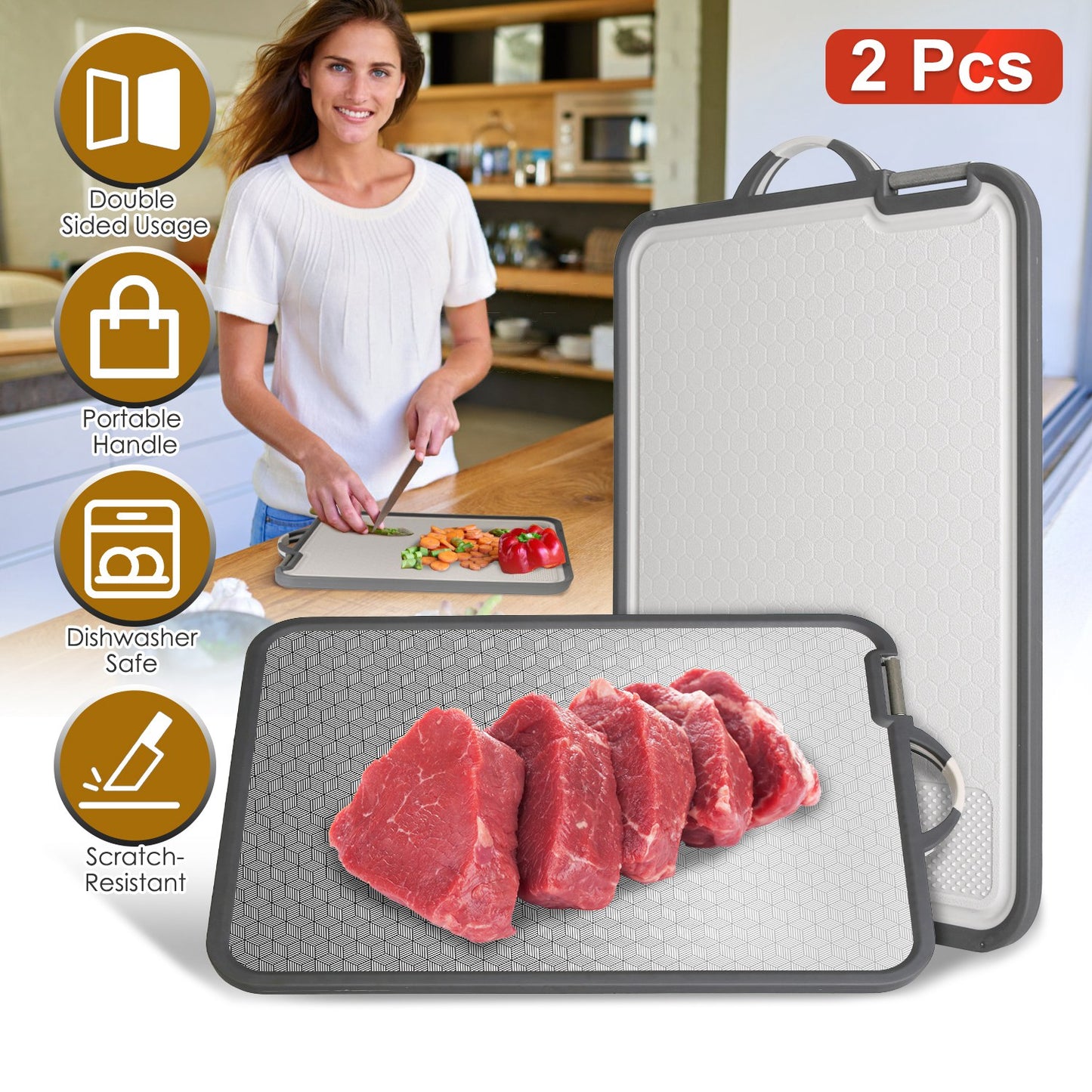 Double Sided Cutting Board with Knife Sharpener - 2 Pack
