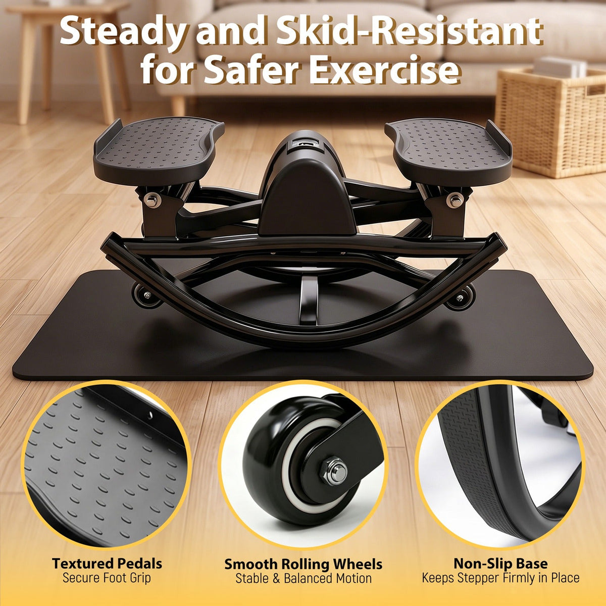Compact Swing Stepper with Resistance Bands & LCD Monitor