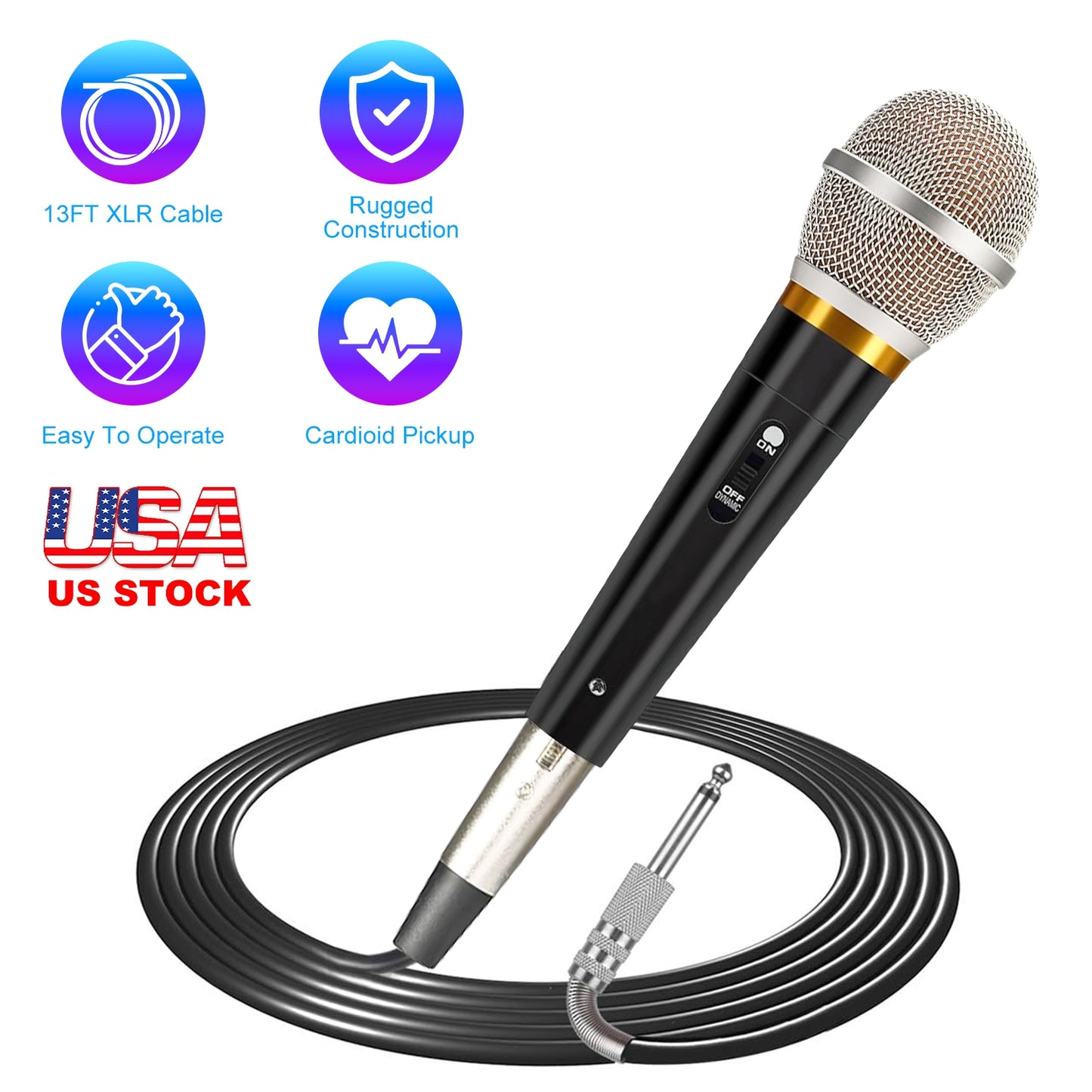 Dynamic XLR Microphone with 13ft Cable & On/Off Switch