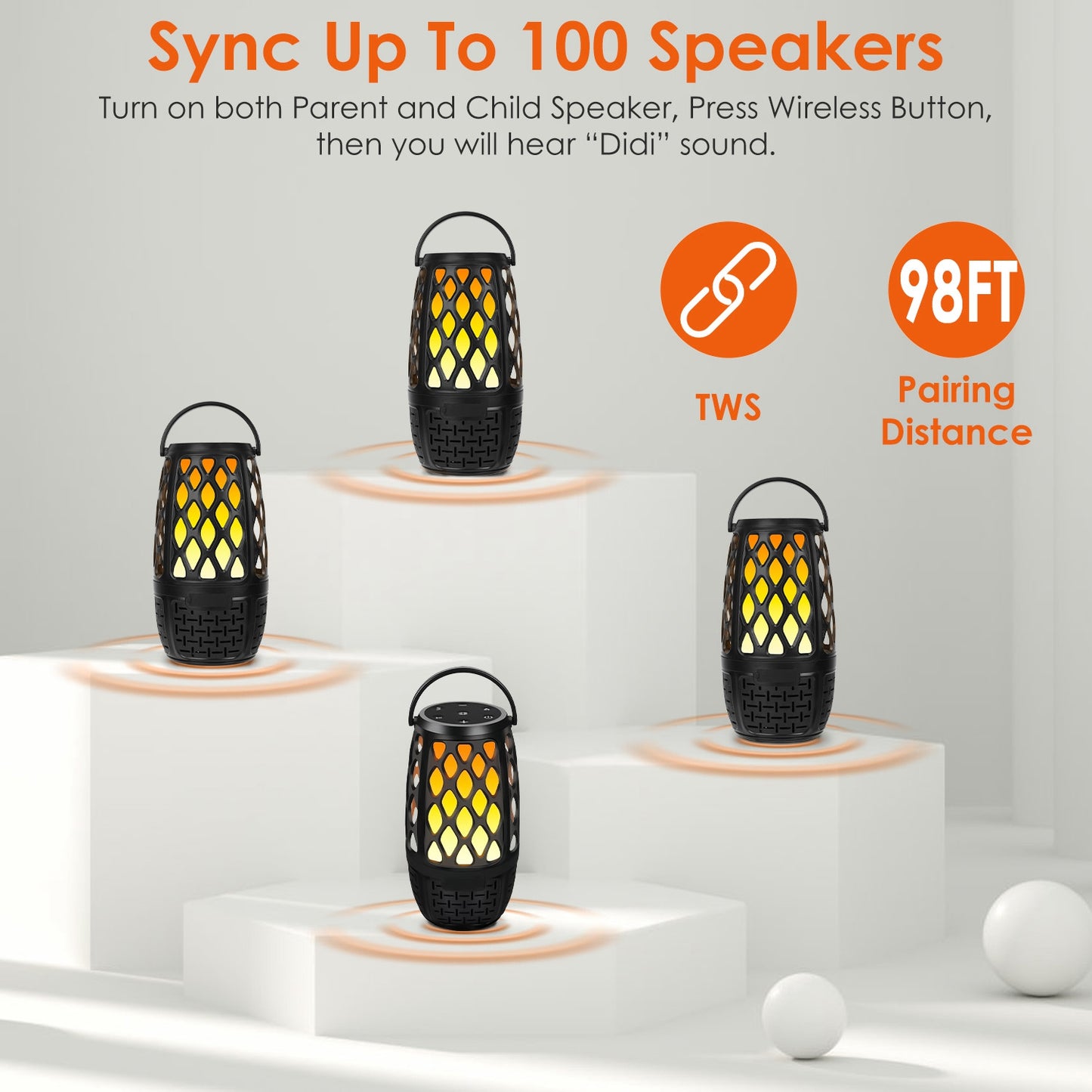 Wireless Flame Speaker with LED Lights & IPX5 Waterproof