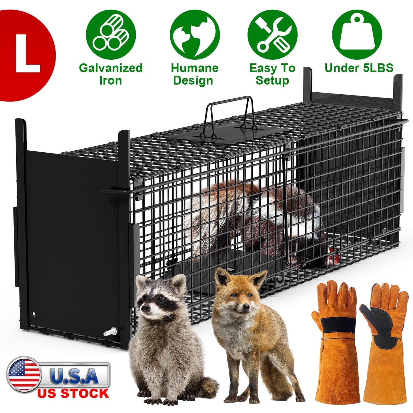 40in Humane Live Animal Trap Cage for Raccoons & Opossums