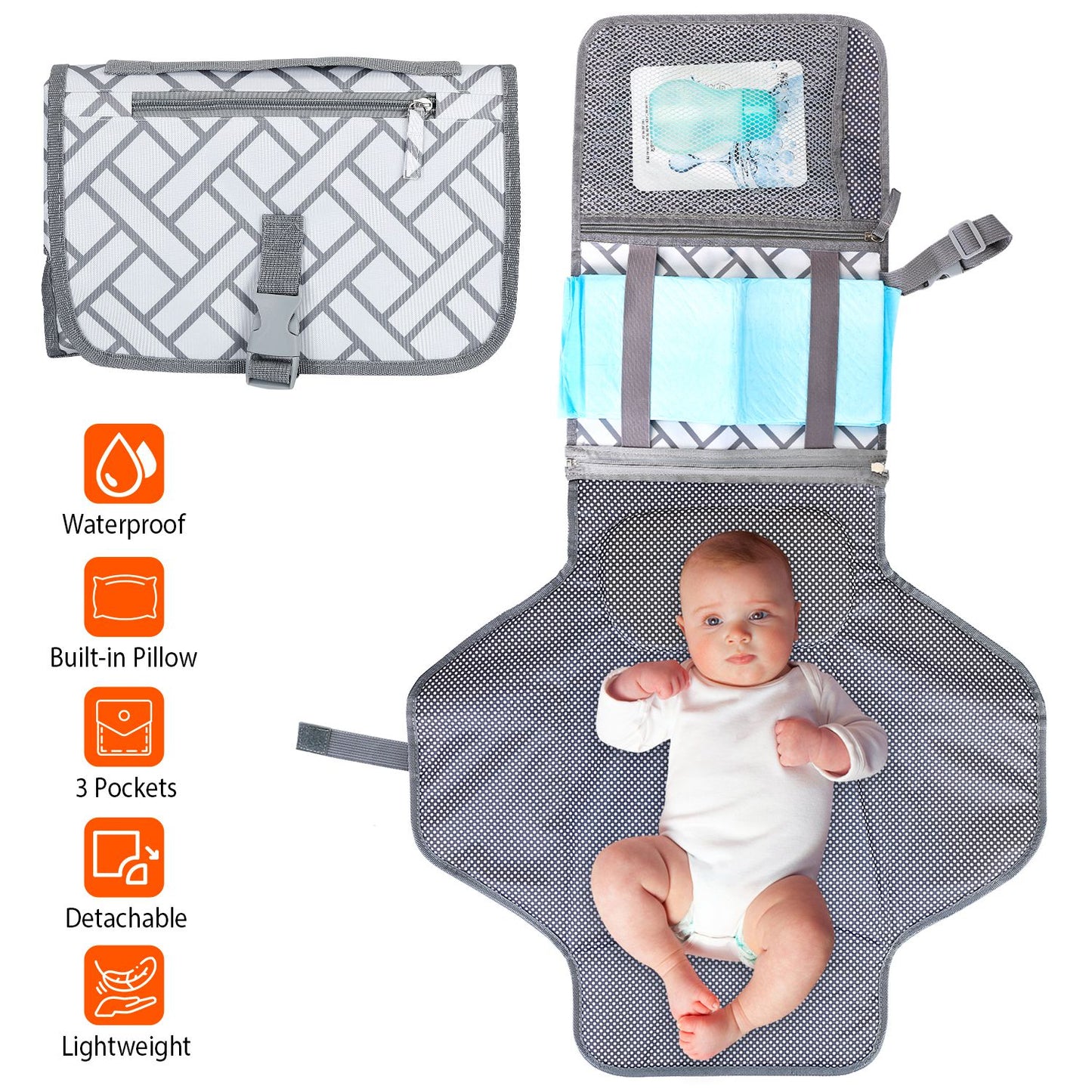 Portable Diaper Changing Pad with Storage Pockets