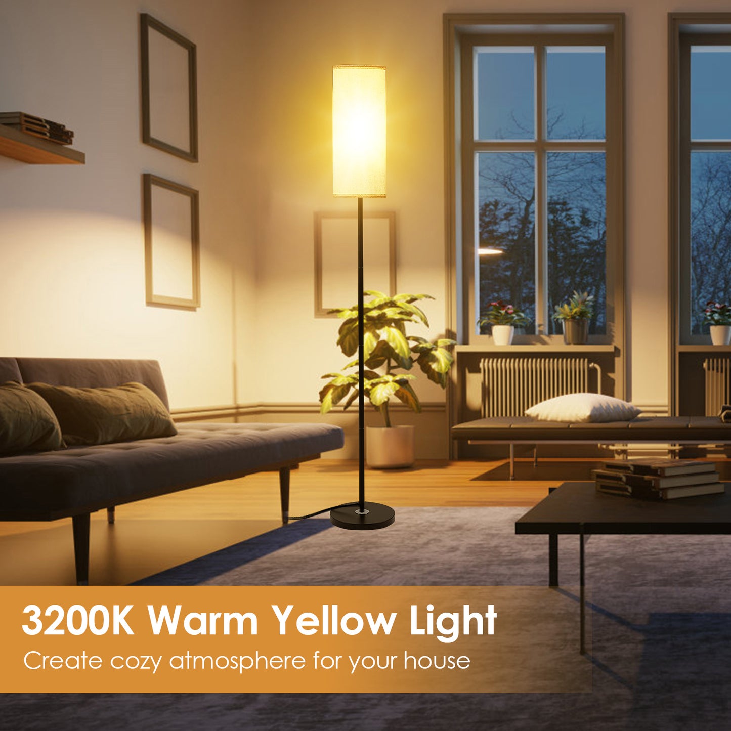 74.8" Floor Lamp with Fabric Shade - Warm Yellow Light