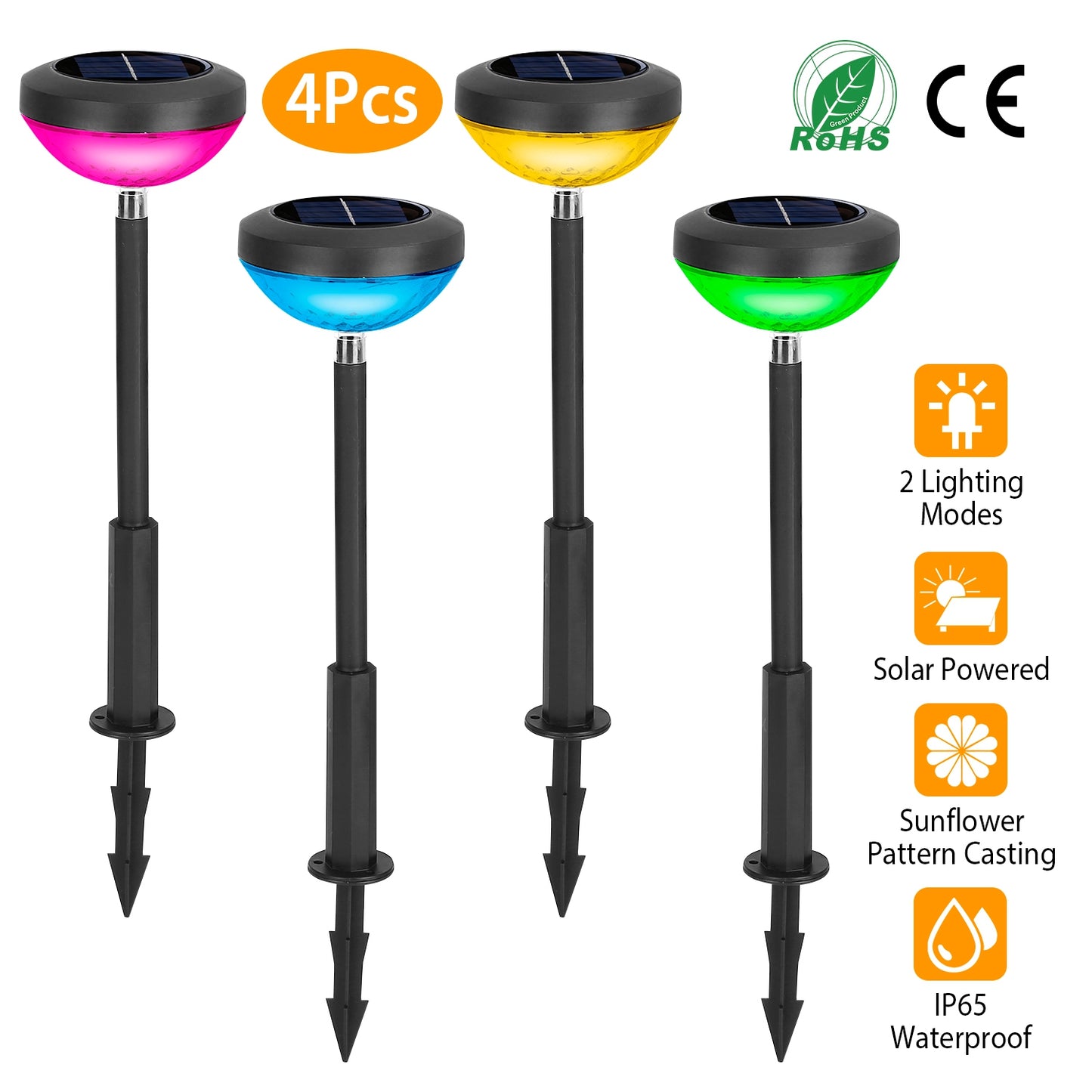 Solar Pathway Lights with Sunflower Pattern Projection (4-Pack)