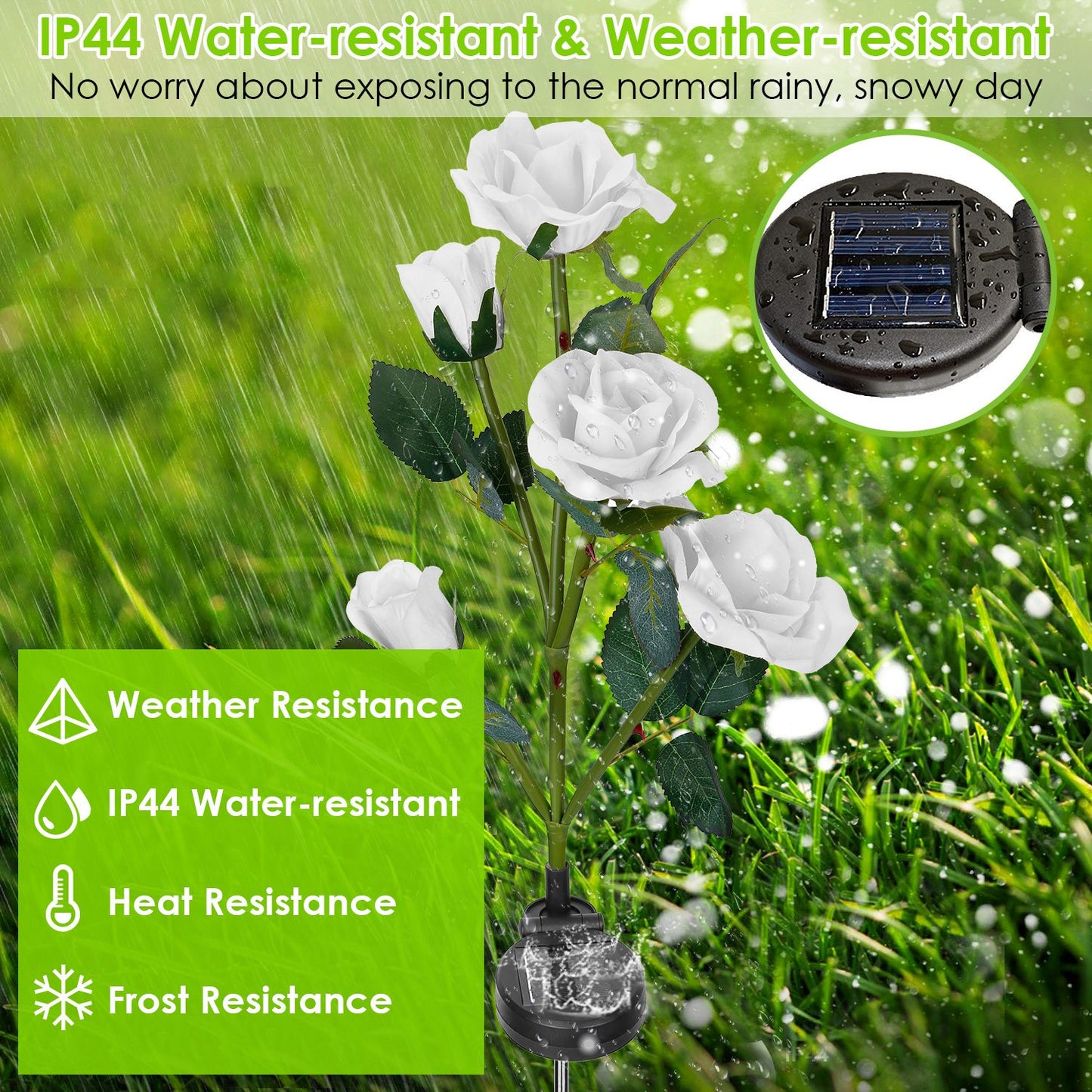 Solar Rose Flower Stake Lights - 2 Pack Outdoor Garden Decor