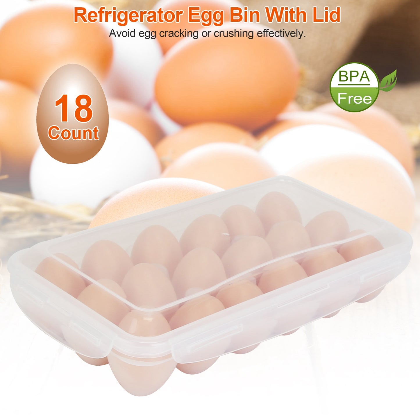 Stackable Egg Holder with Lid - 18 Cavity Storage Container