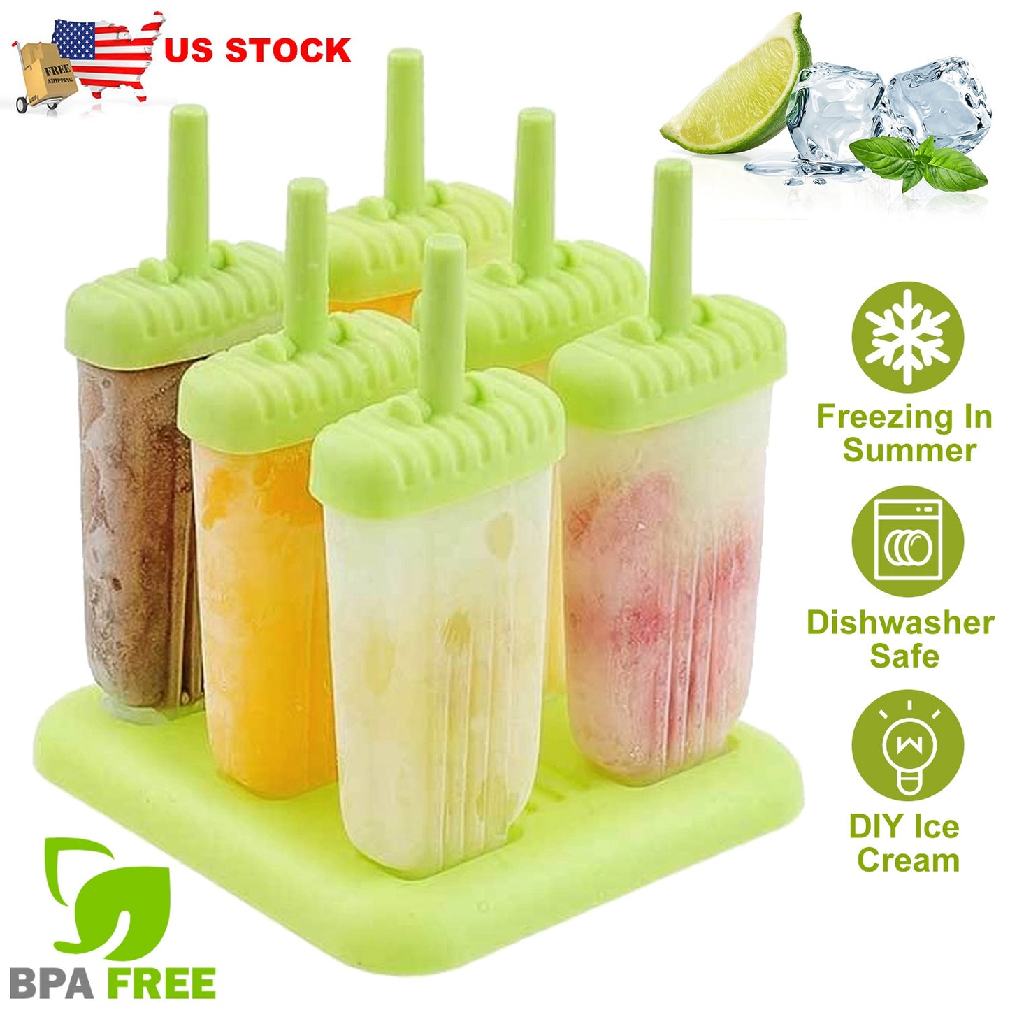 Reusable Popsicle Molds Set of 6 with Drip-Guard Handles