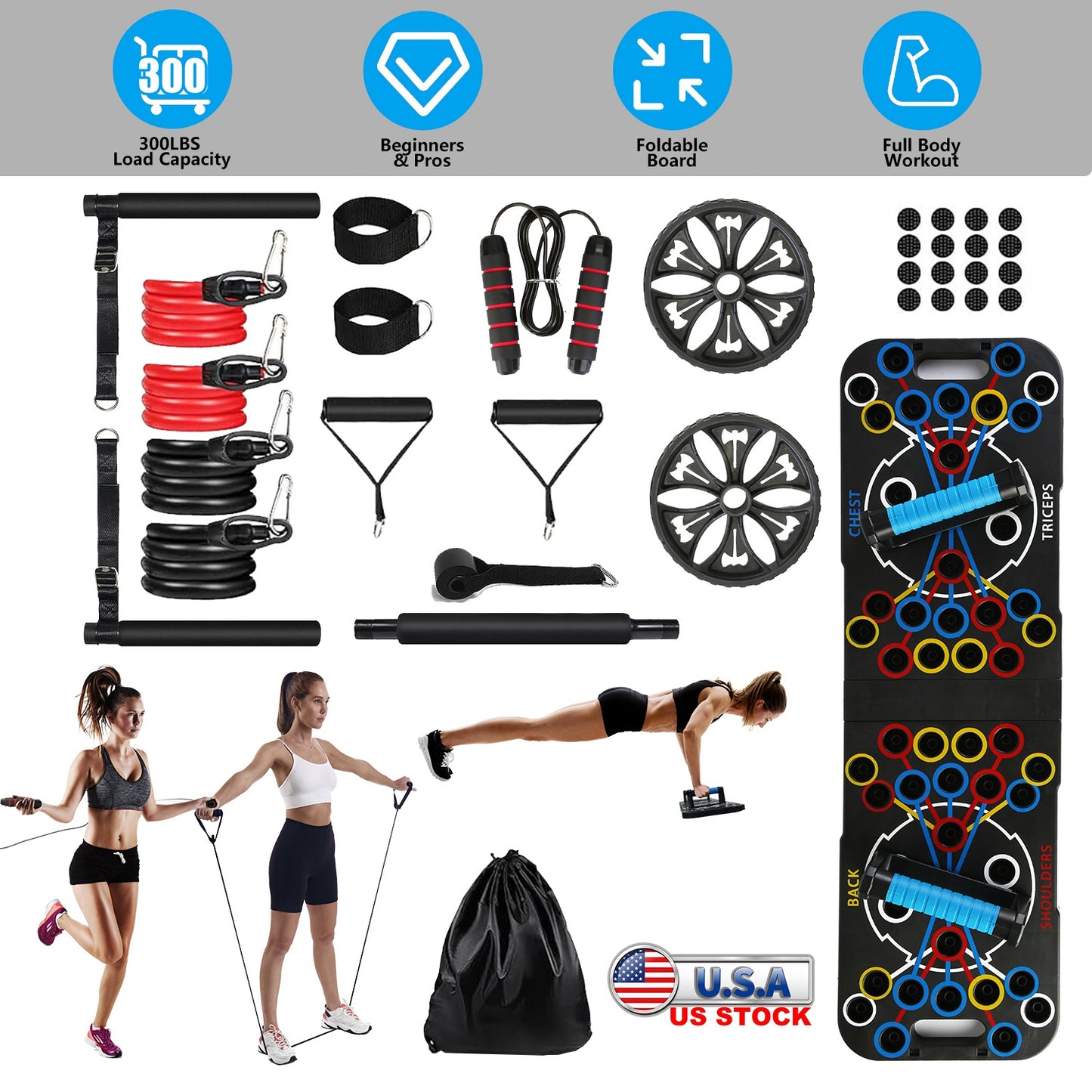 Push Up Board Home Gym Set with 15 Fitness Accessories