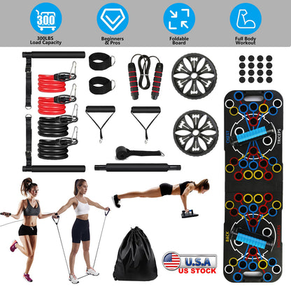 Push Up Board Home Gym Set with 15 Fitness Accessories