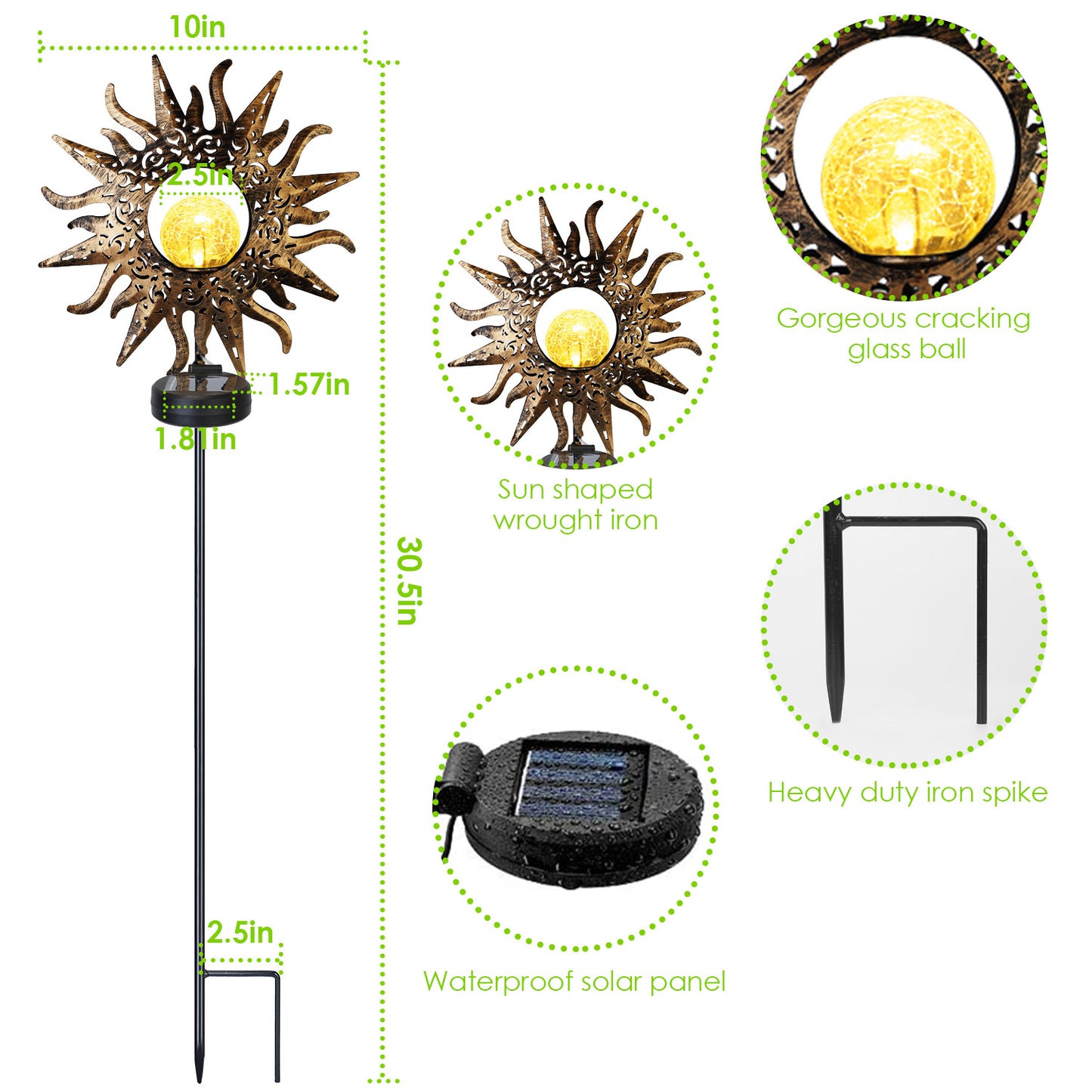 Solar Moon Star Garden Stake Light with Crackle Glass Globe