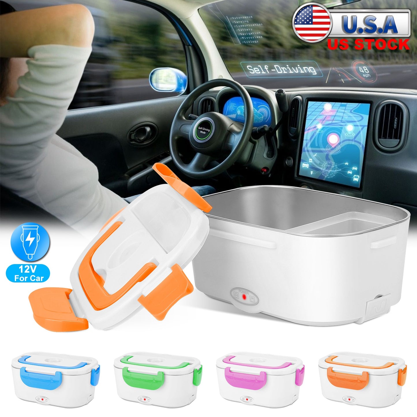Electric Heated Lunch Box with Dual Compartments & Car Adapter