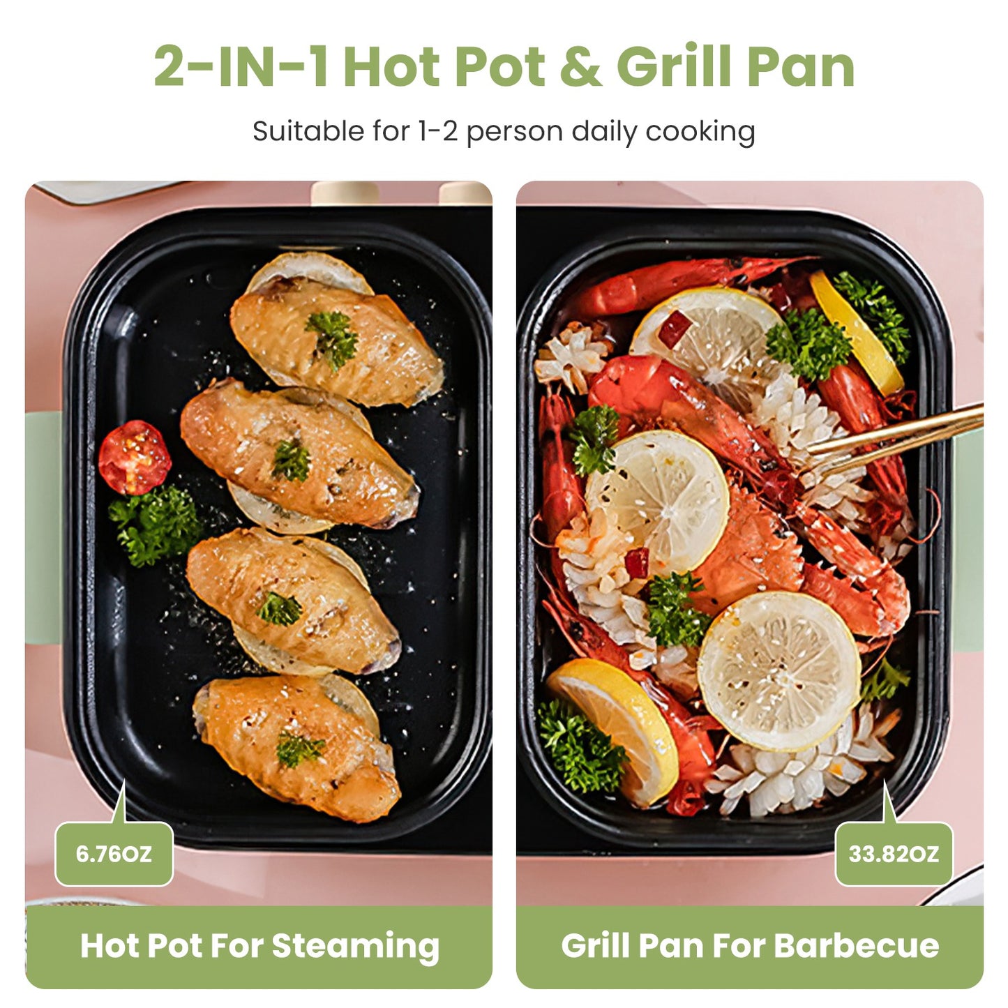Electric Hot Pot with Grill 2-in-1 Combo for 1-2 People