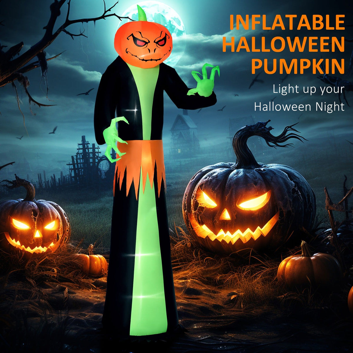 9 FT Inflatable Pumpkin Ghost with LED Lights