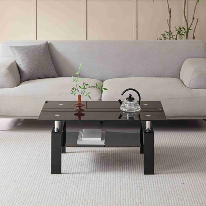 Tempered Glass Coffee Table with 2-Layer Design